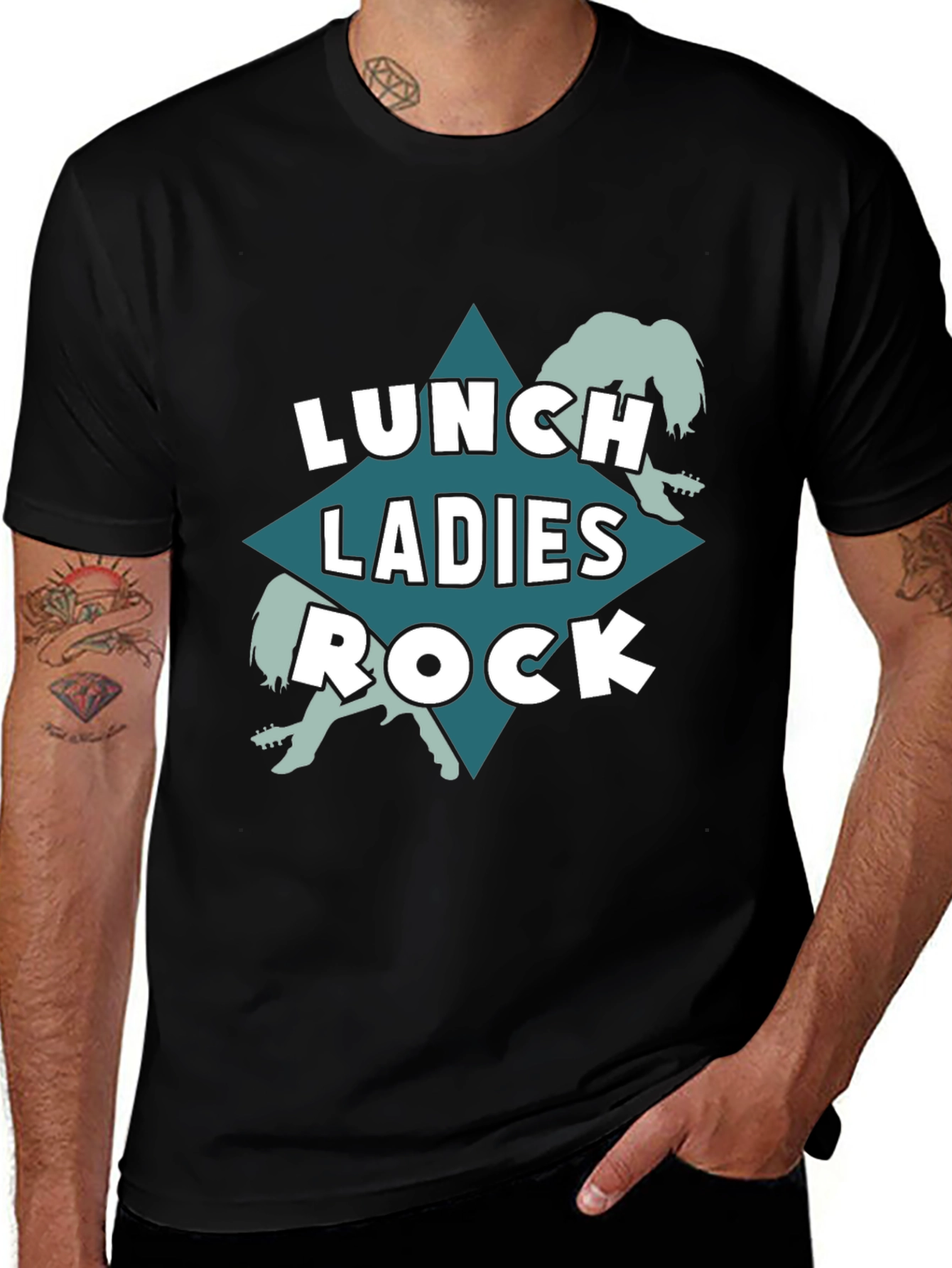 Variant 12 of Lunch Ladies Rock T-Shirt - Black Crew Neck Tee