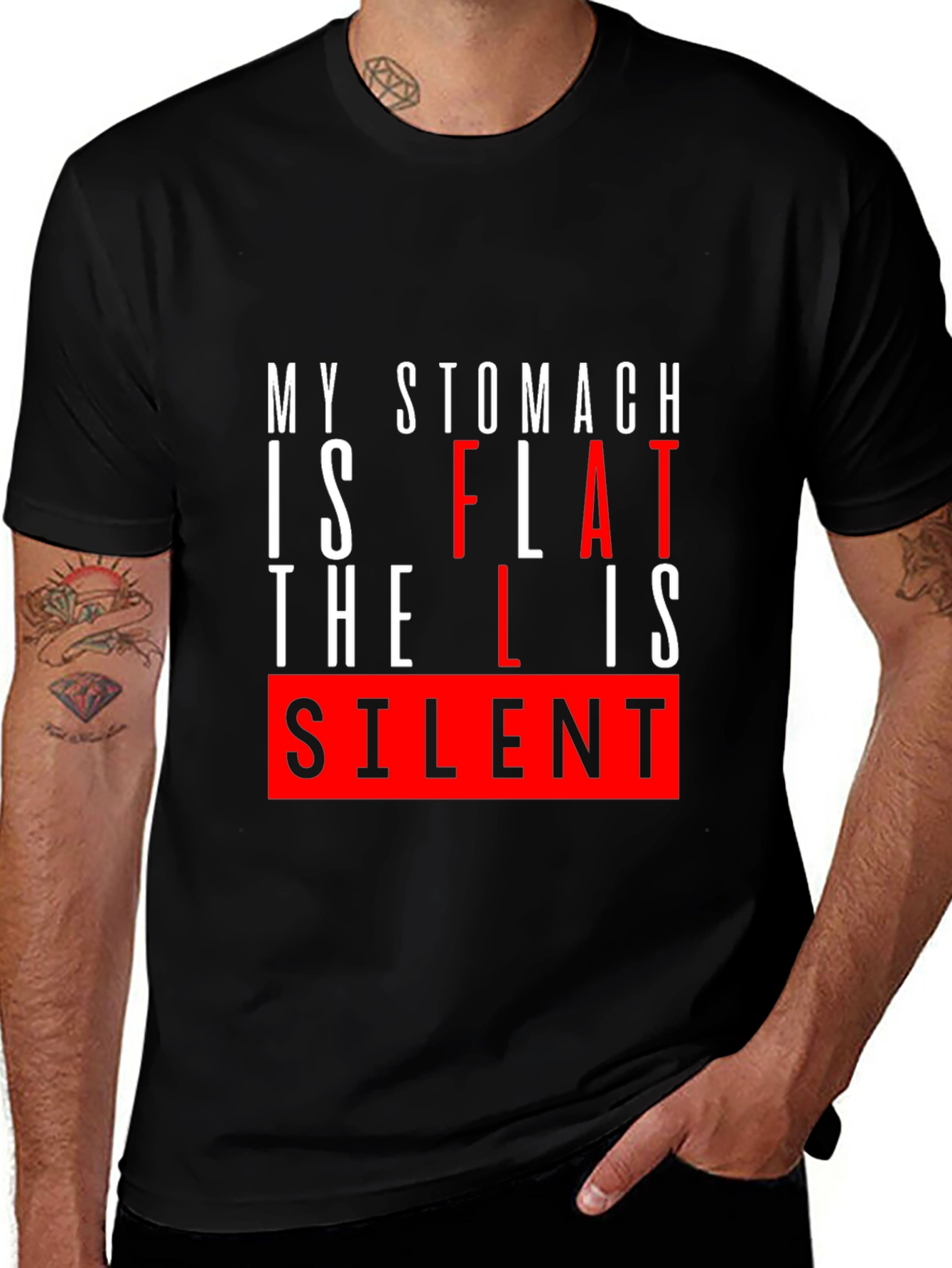 Variant 17 of Funny "Flat" Stomach Humor T-Shirt