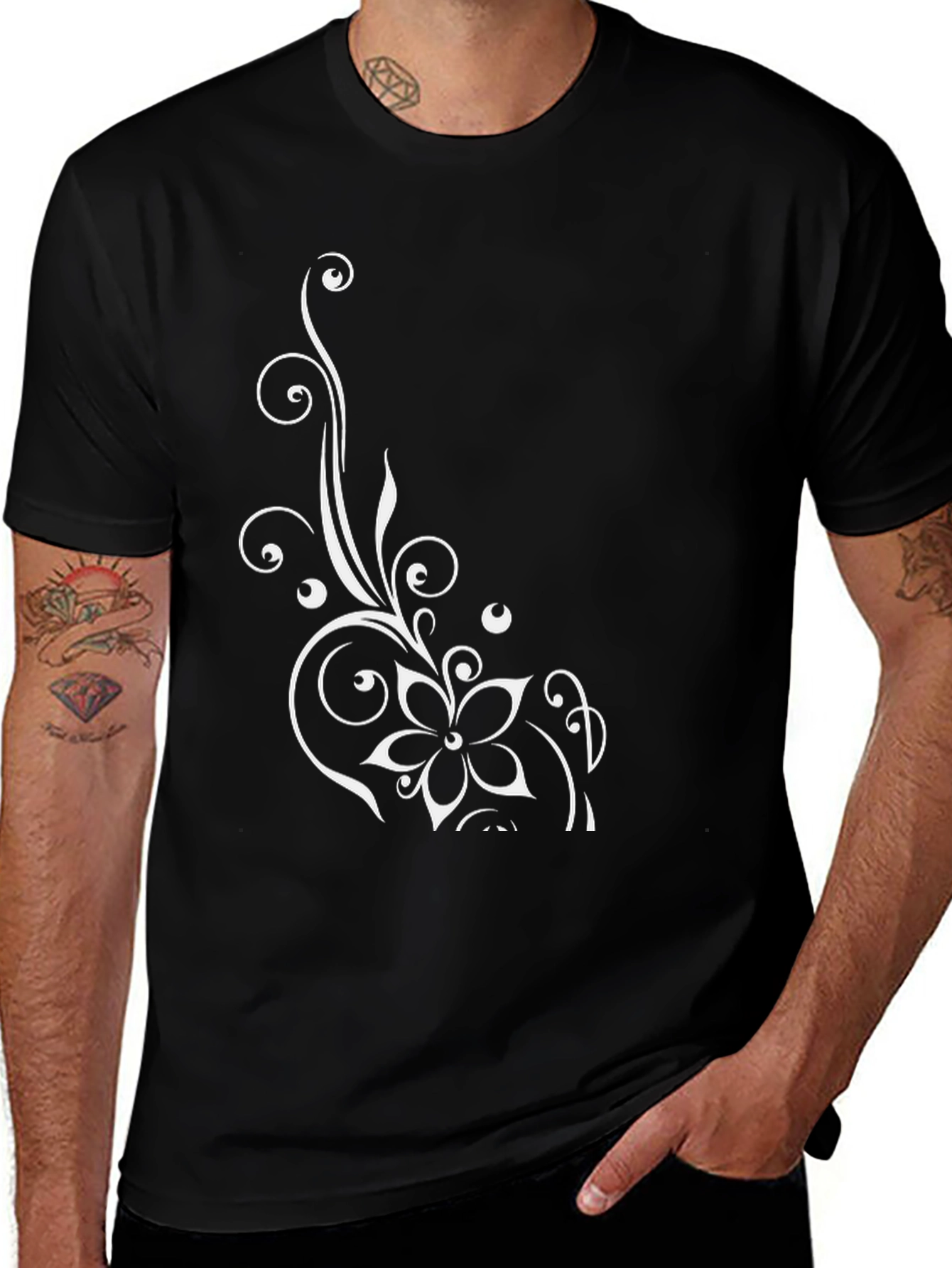 Variant 29 of Elegant Floral Design Black T-Shirt for Men
