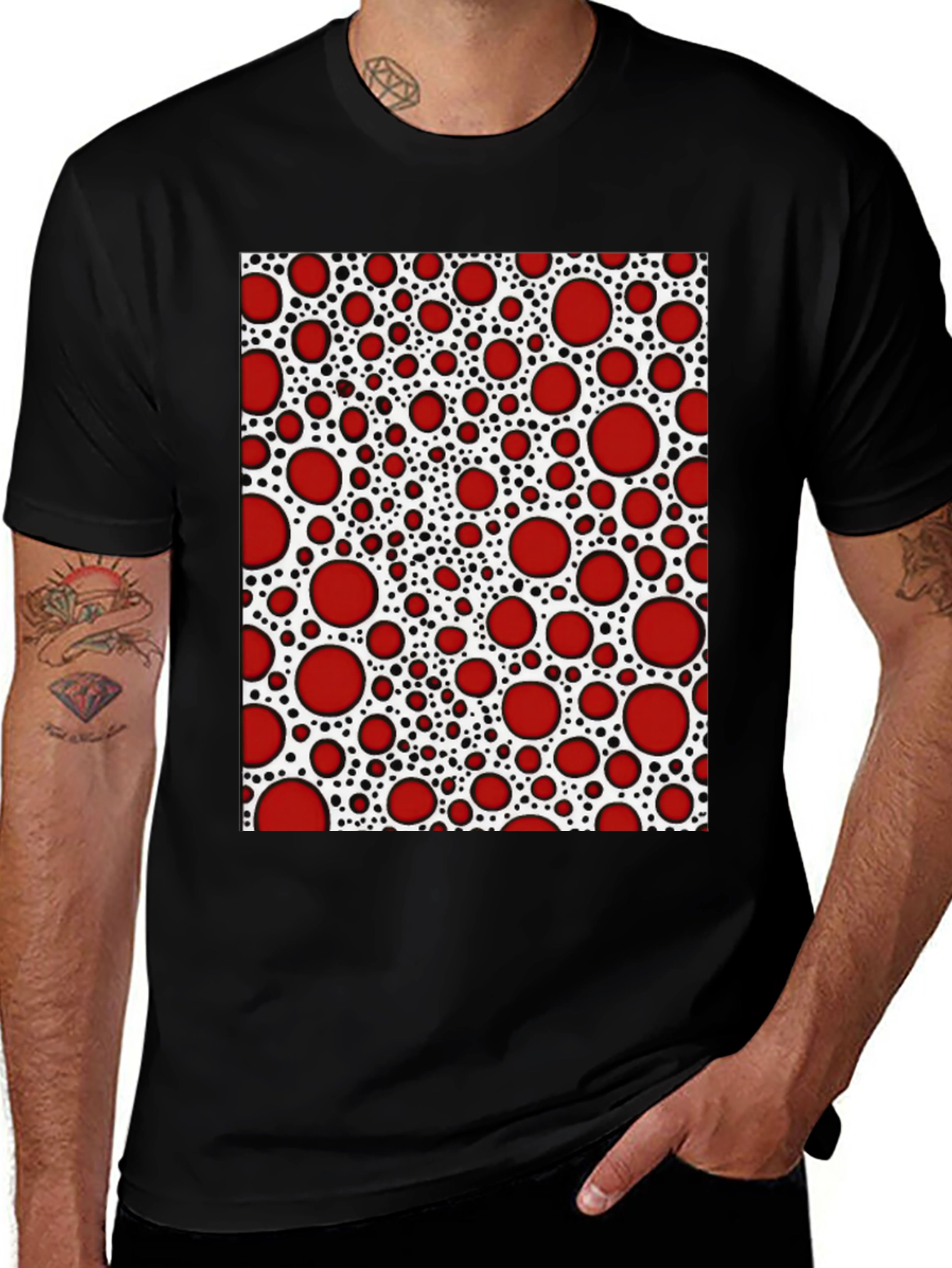 Variant 29 of Red Dot Patterned T-Shirt - Unique Abstract Design