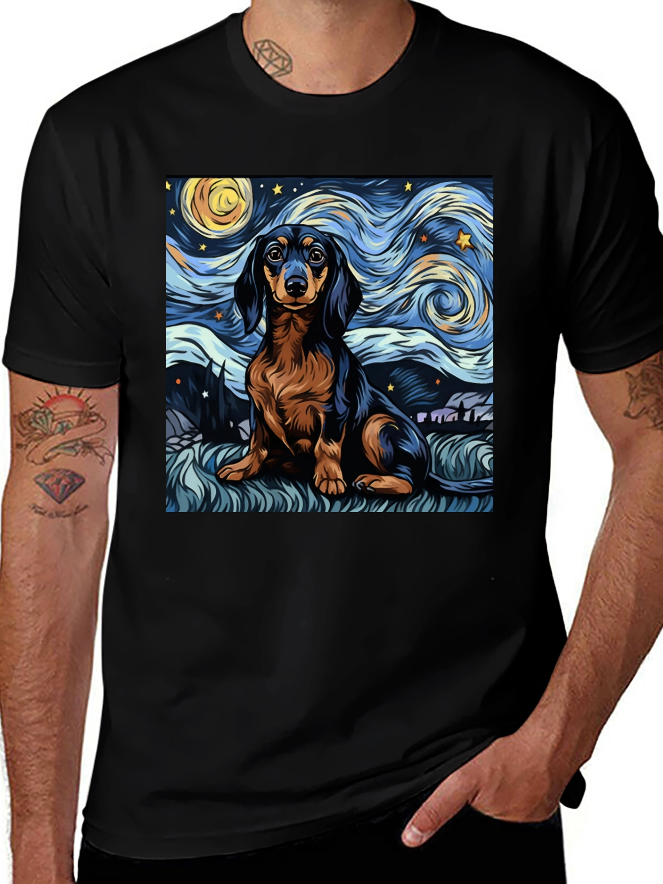 Variant 20 of Starry Dachshund Art T-Shirt