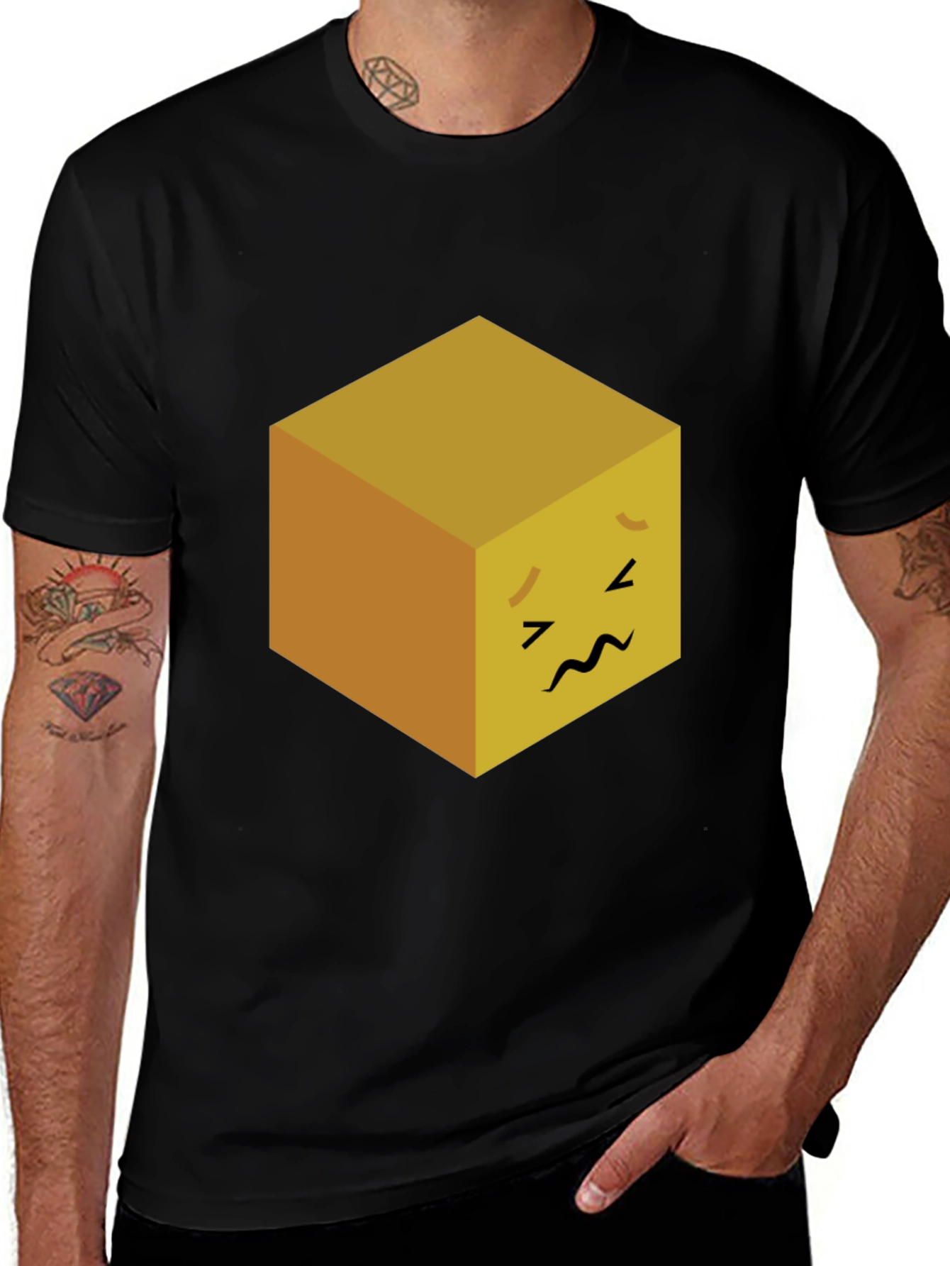 Variant 28 of Sad Cube Graphic T-Shirt - Unisex Black Tee