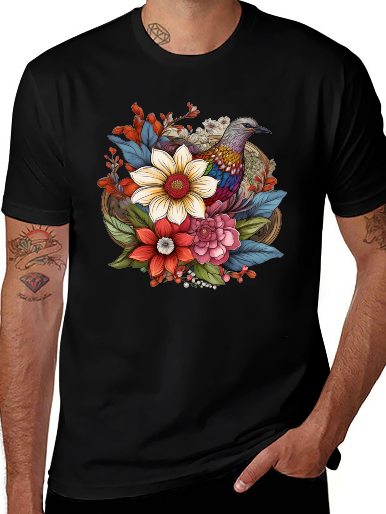 Variant 28 of Floral Bird Graphic Tee - Stylish Comfort