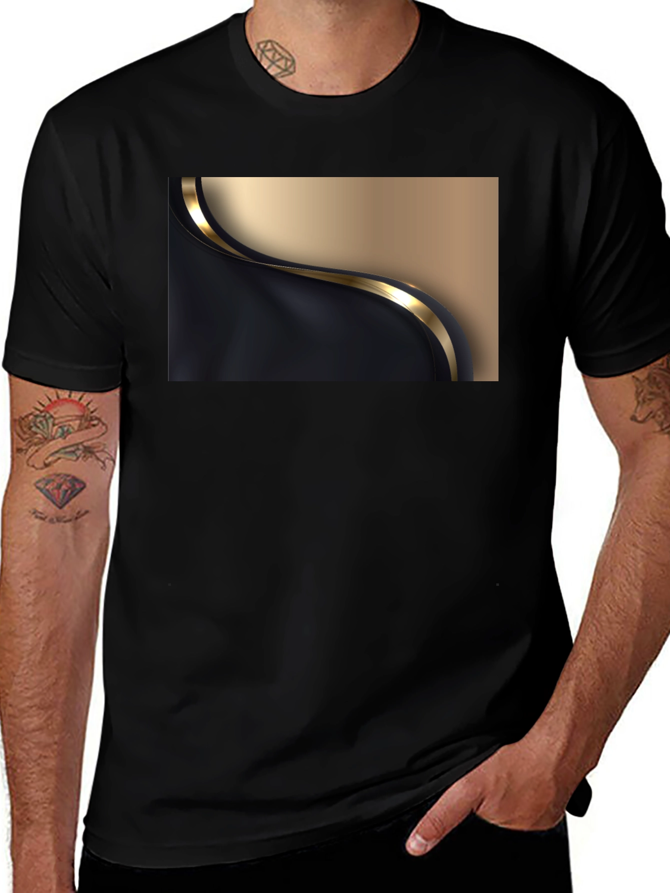 Variant 4 of Elegant Black T-Shirt with Gold Accent Graphic