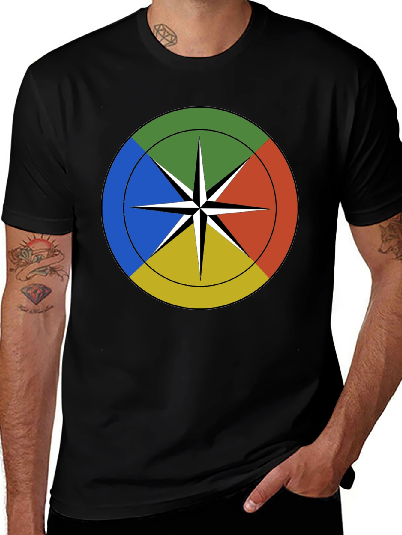 Variant 4 of Geometric Compass Graphic Black T-Shirt