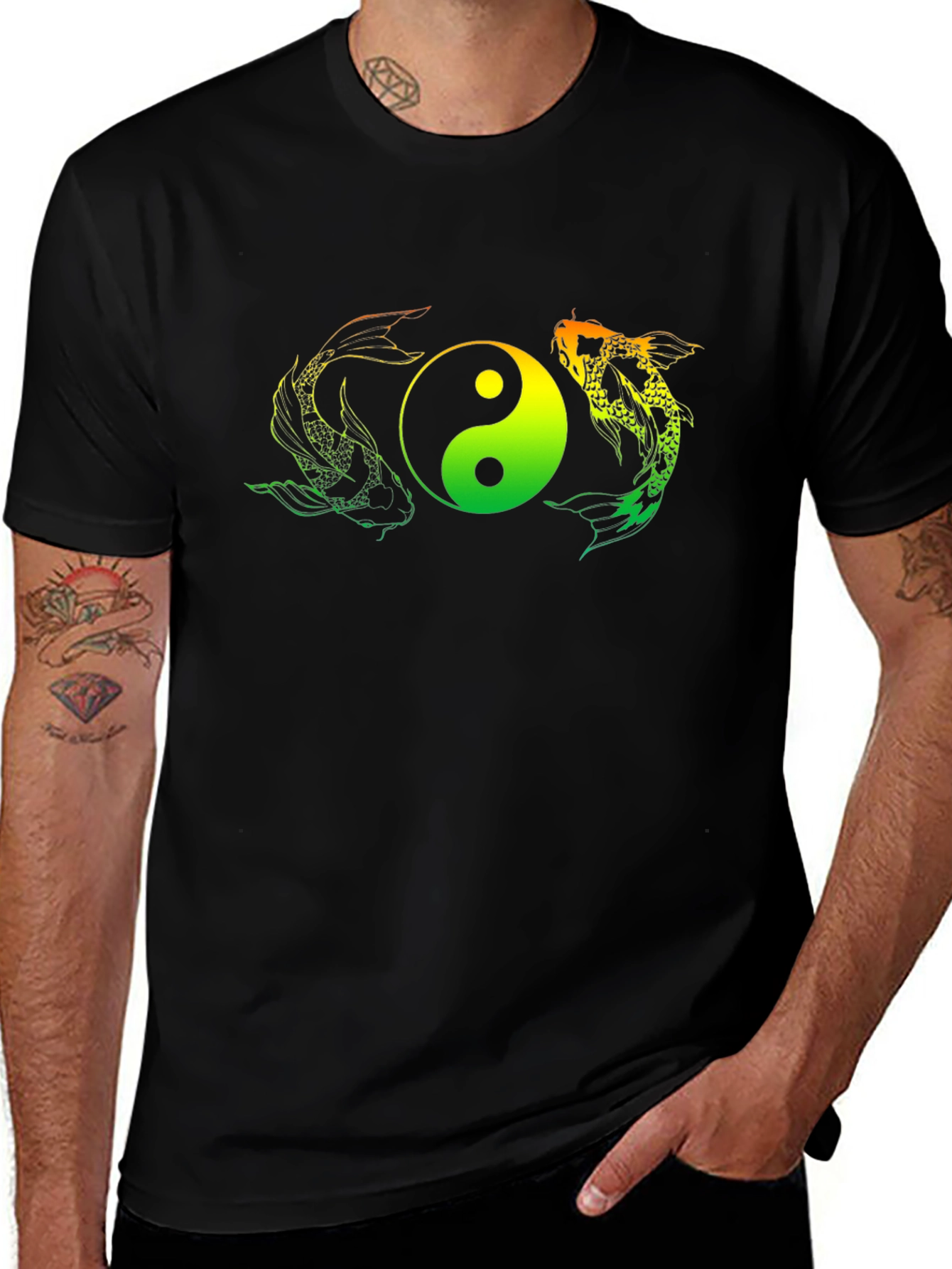 Variant 7 of Yin Yang Koi Fish Graphic Tee - Black T-Shirt