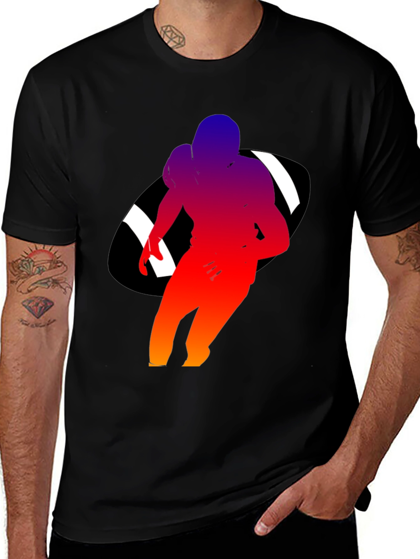Variant 19 of Football Player Graphic Black T-Shirt