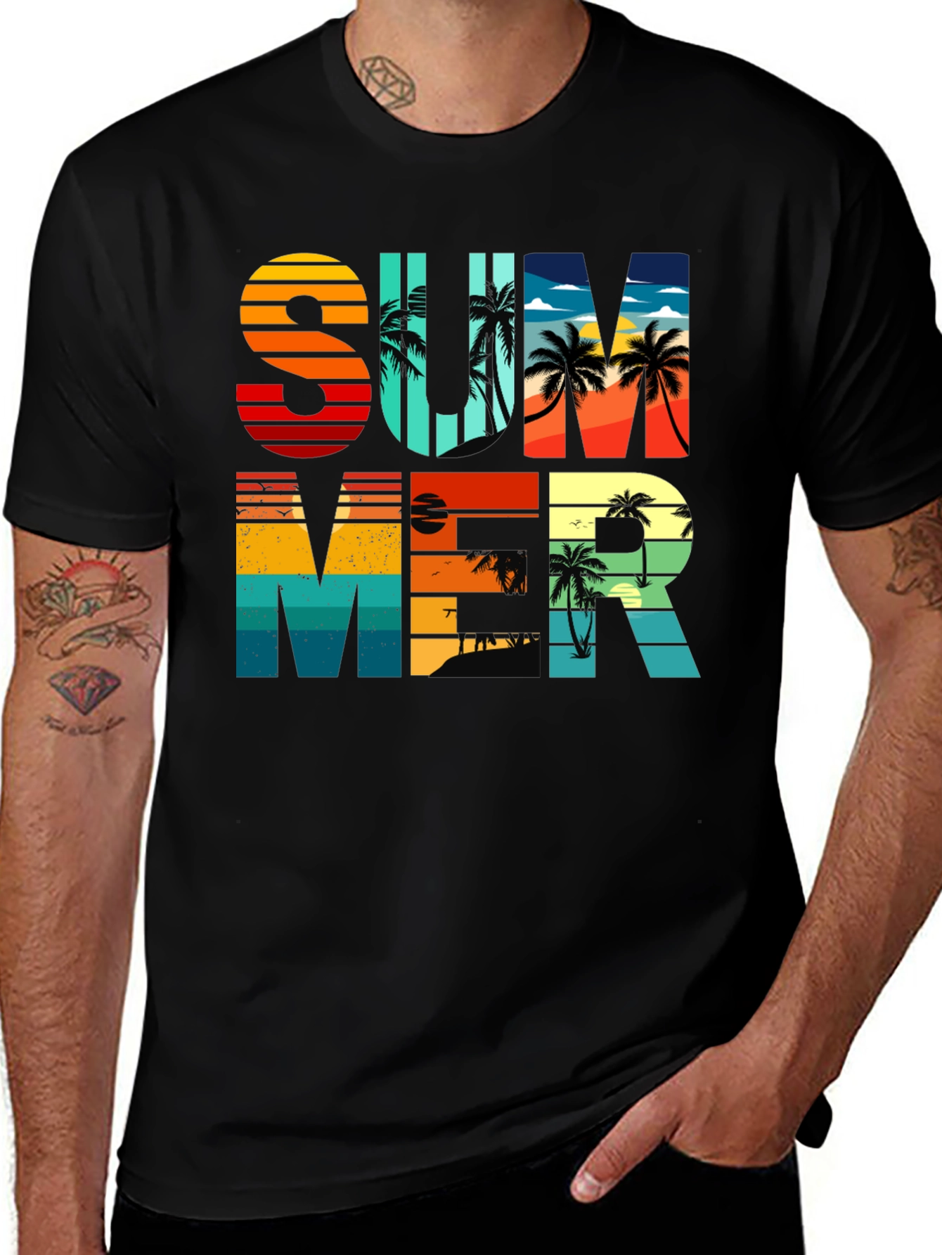 Variant 4 of Summer Graphic T-Shirt - Retro Palm Tree Design