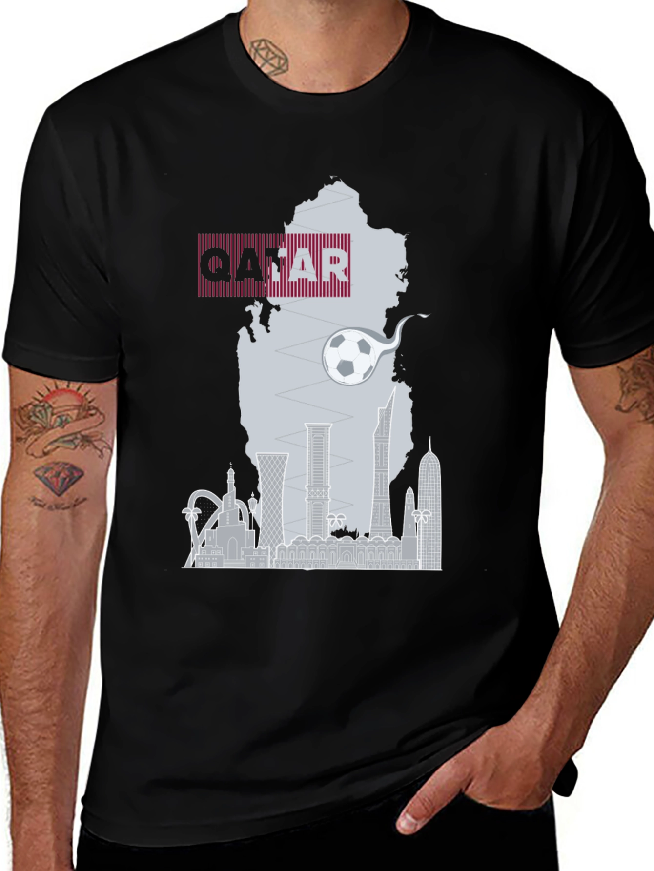 Qatar Skyline Graphic Tee - Black Cotton T-Shirt