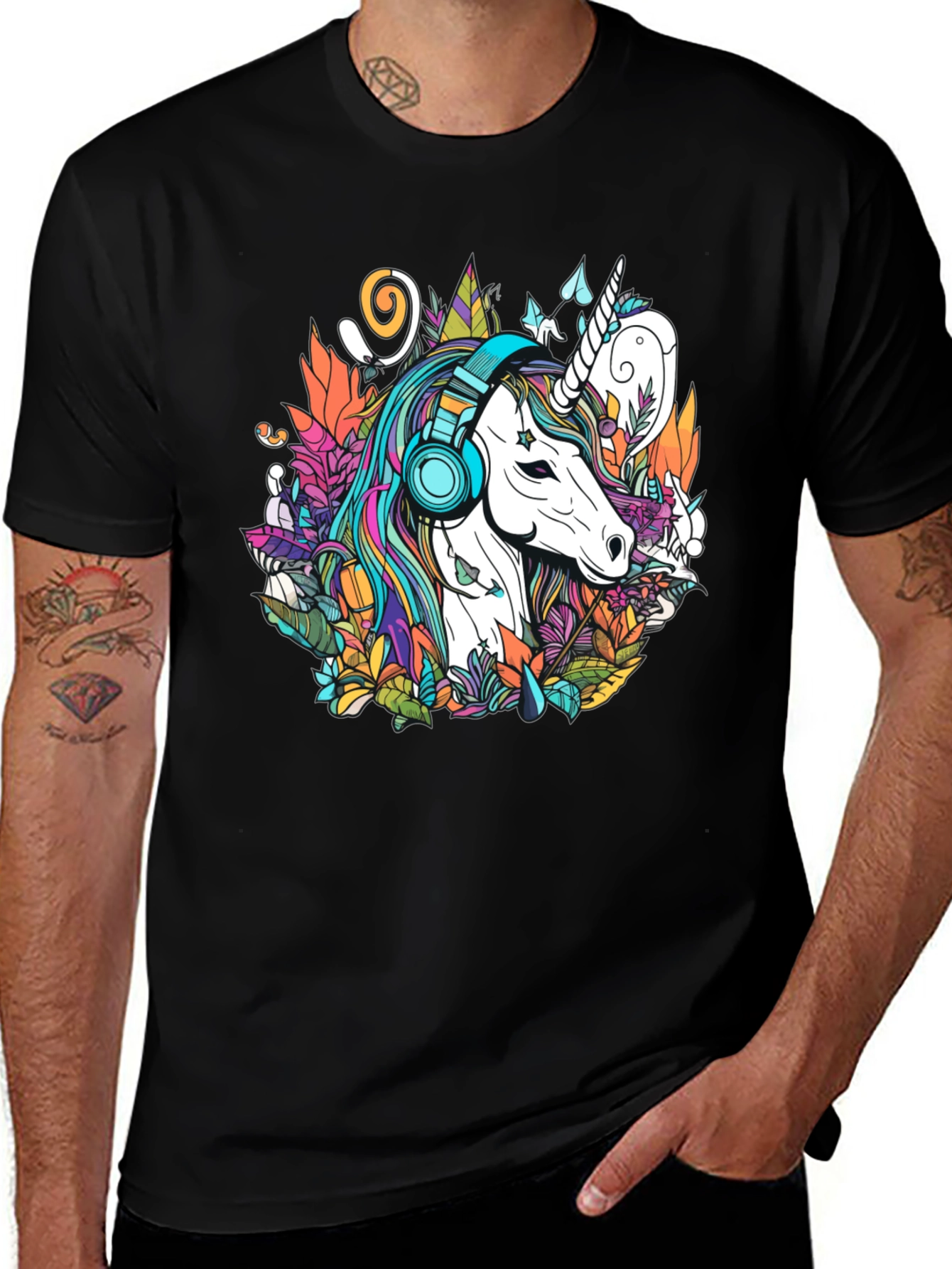 Variant 11 of Unicorn Headphone Graphic Tee - Stylish Black T-Shirt