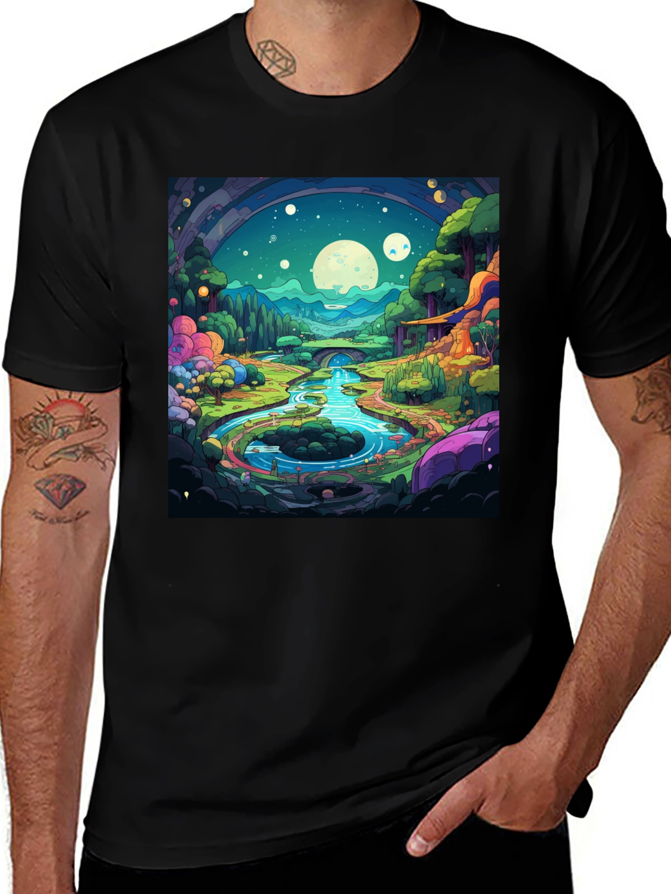 Variant 17 of Cartoon Landscape Graphic Tee - Black