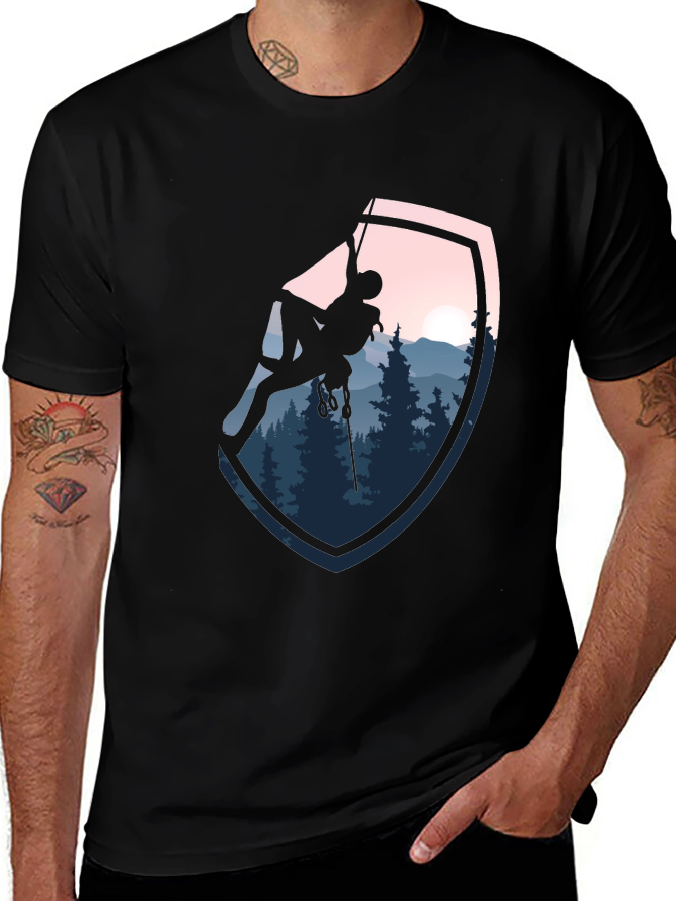 Variant 24 of Climbing Scene Graphic Black T-Shirt