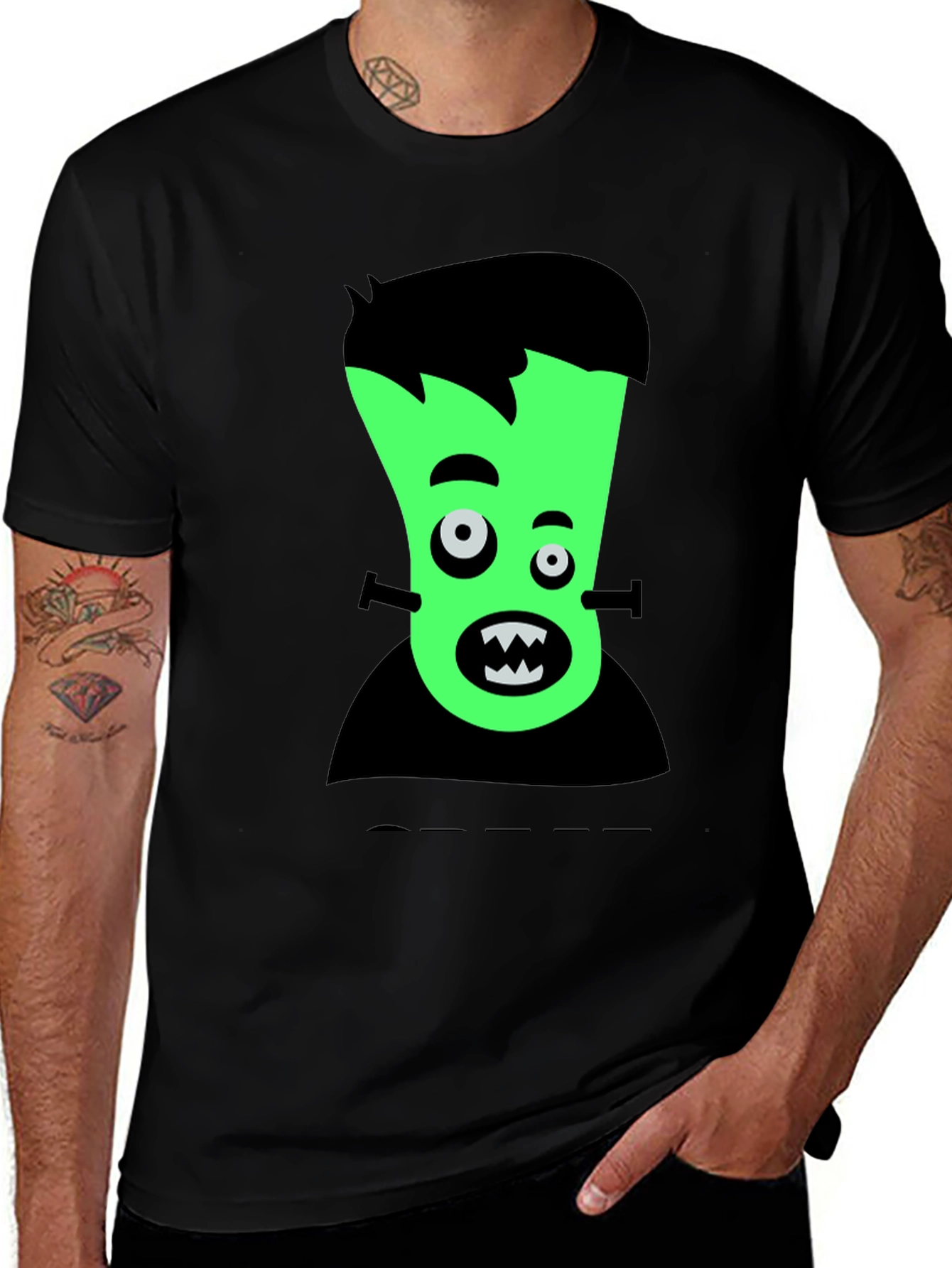 Cartoon Frankenstein Graphic Tee - Black T-Shirt