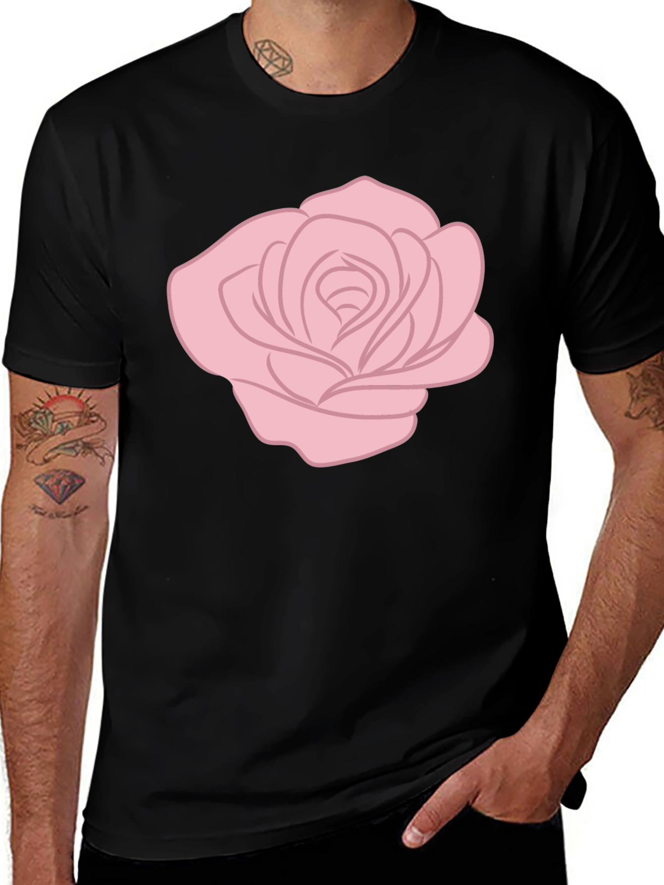 Variant 11 of Black T-Shirt with Pink Rose Graphic