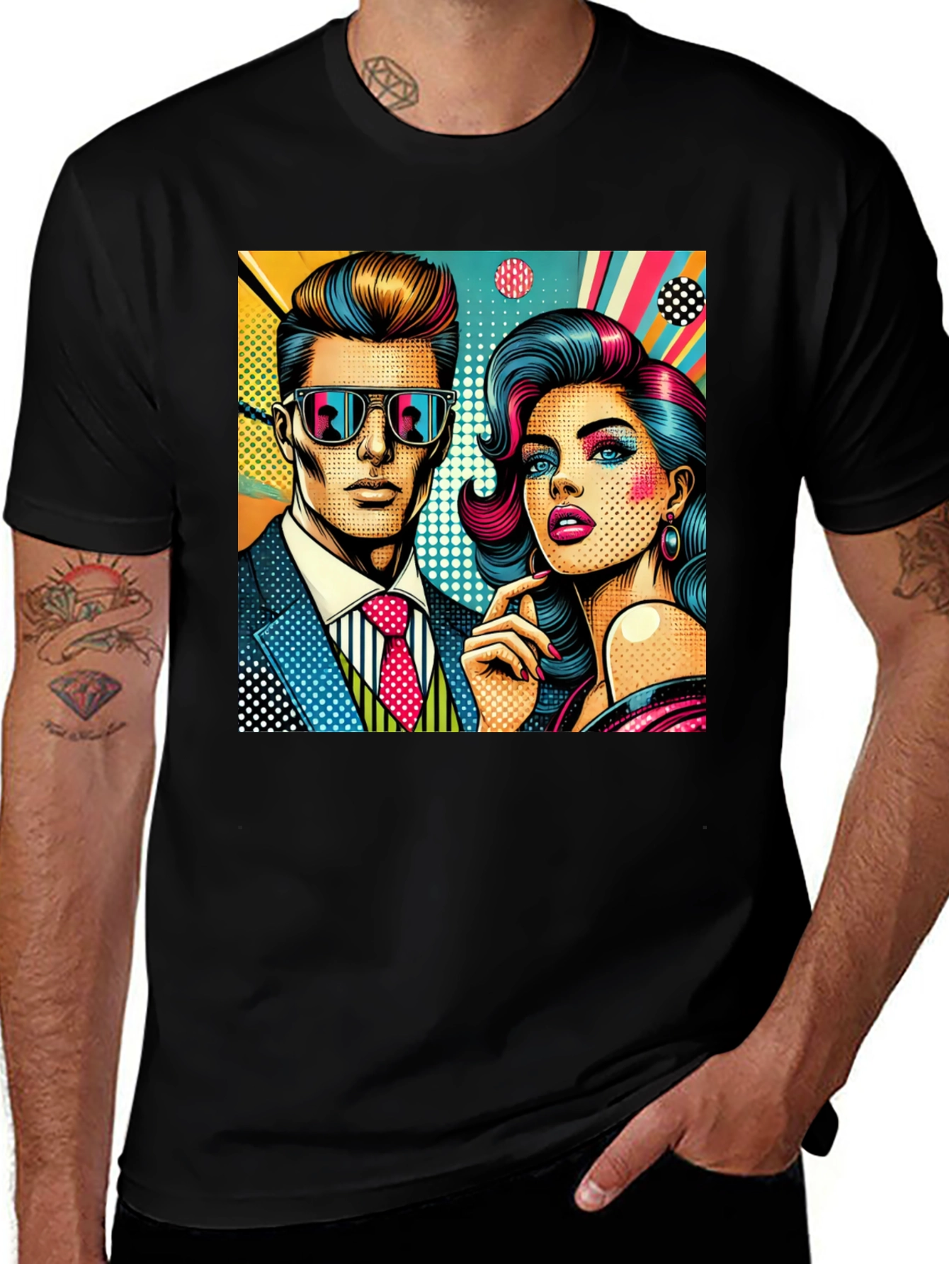 Variant 29 of Retro Pop Art Couple Graphic Tee - Stylish Cotton T-Shirt