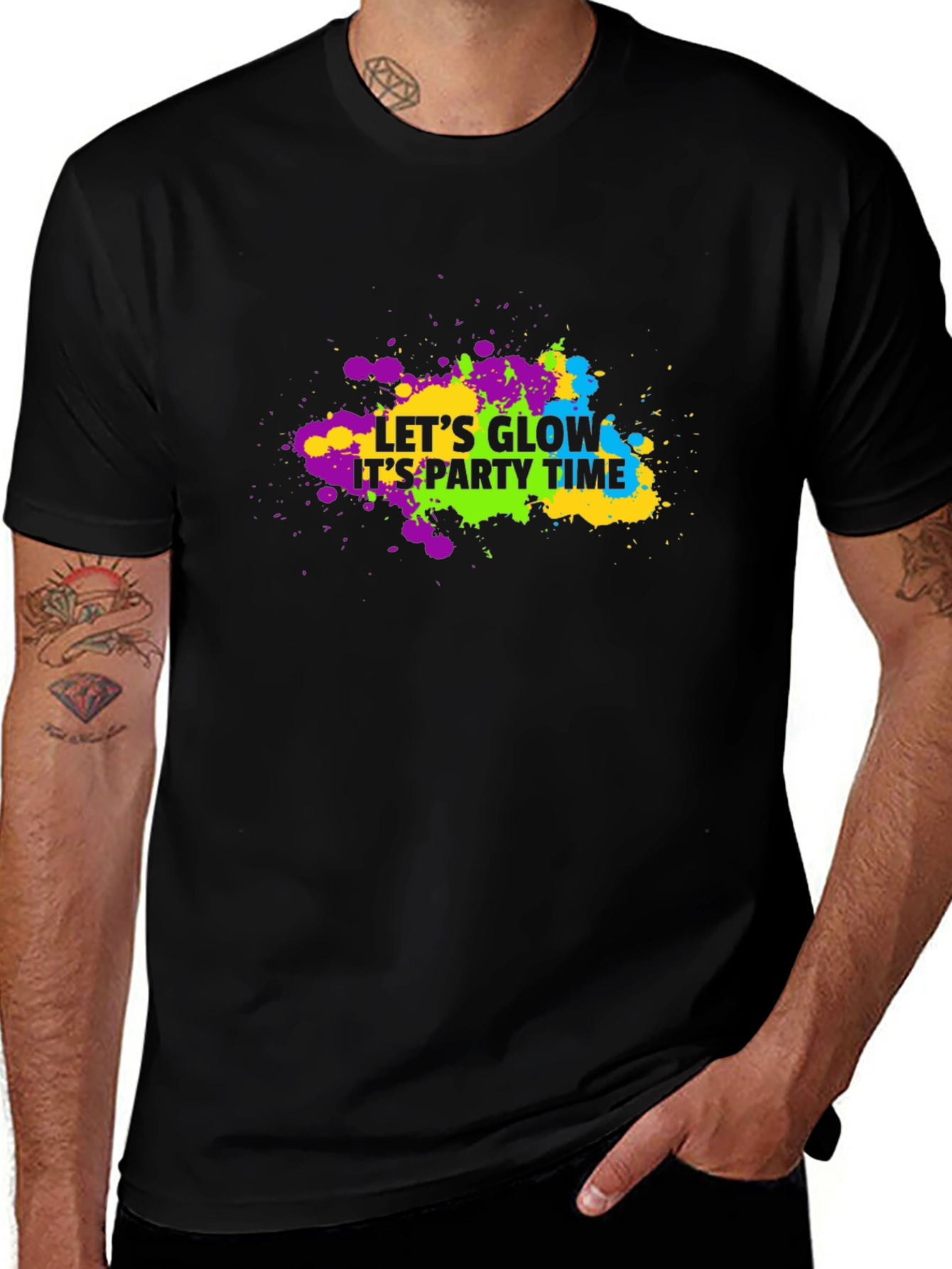 Let's Glow Party Time Black T-Shirt