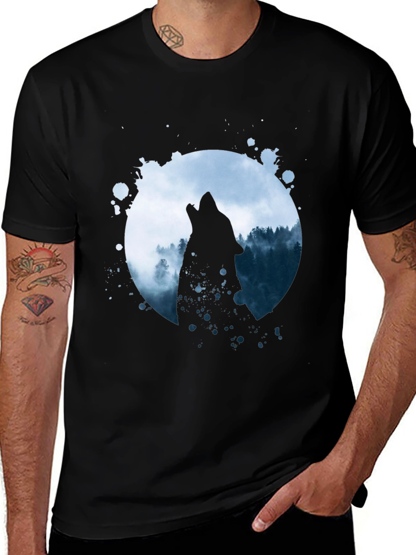 Variant 22 of Wolf Howl Graphic Tee - Black Cotton Blend