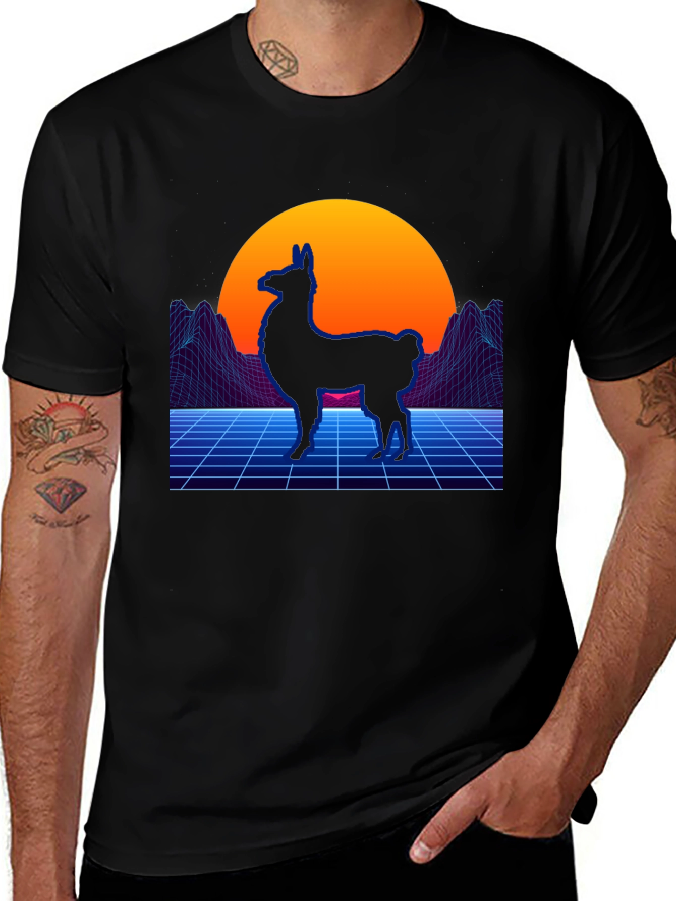Variant 3 of Retro Llama Graphic T-Shirt - Vaporwave Style