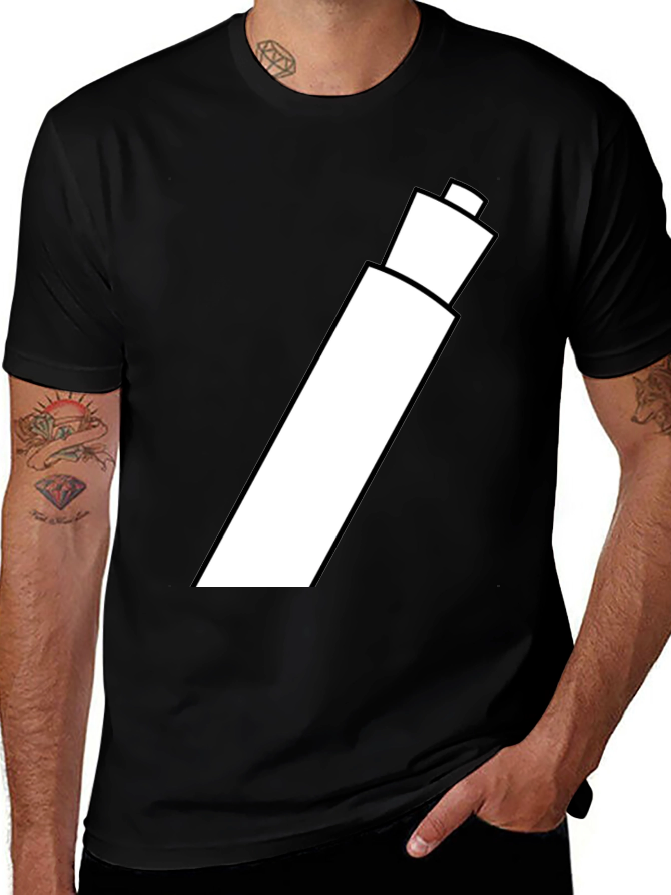 Black Men's Black Graphic T-Shirt - White Marker Design main image