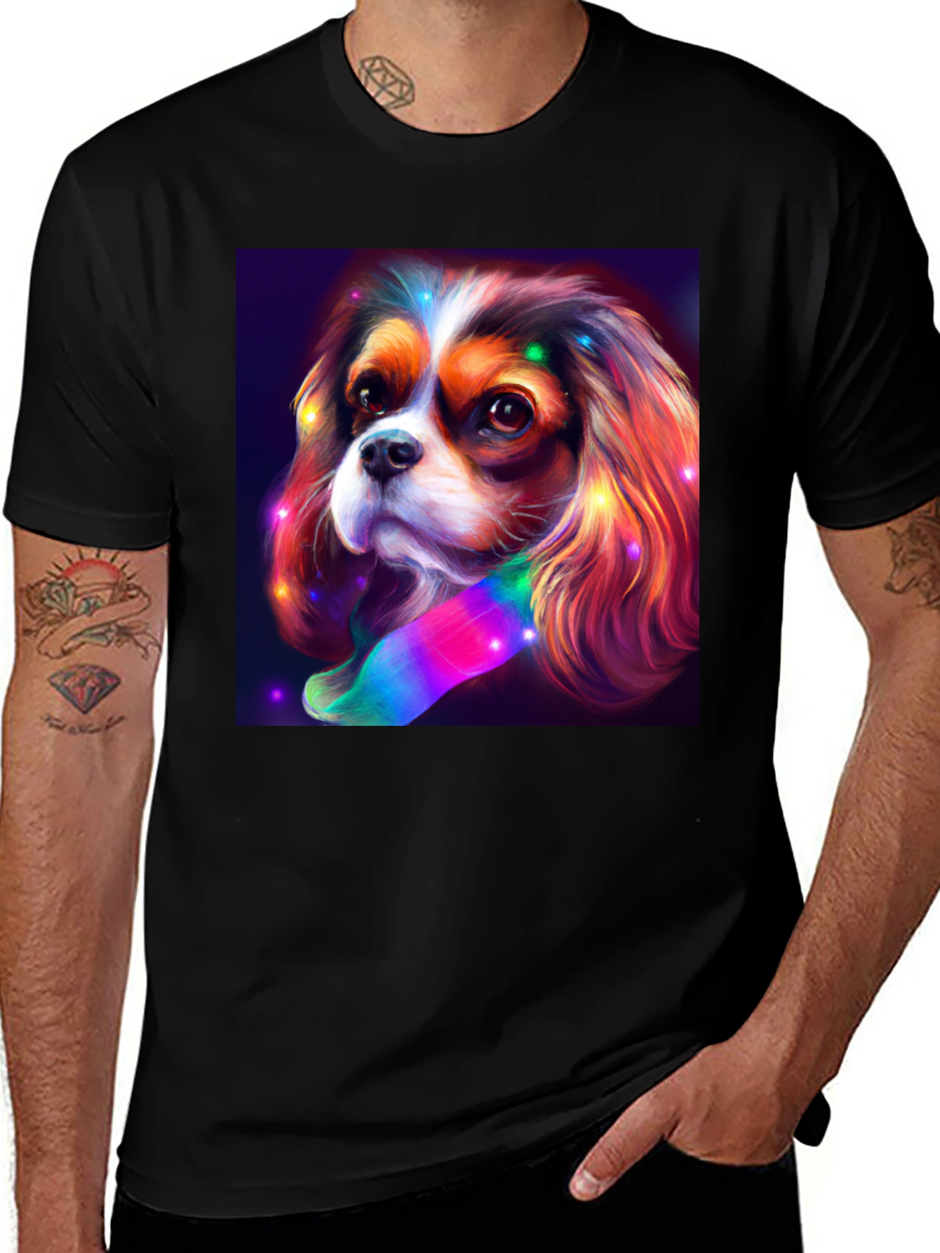 Dog Art Tee: Colorful Cavalier King Charles Spaniel Print