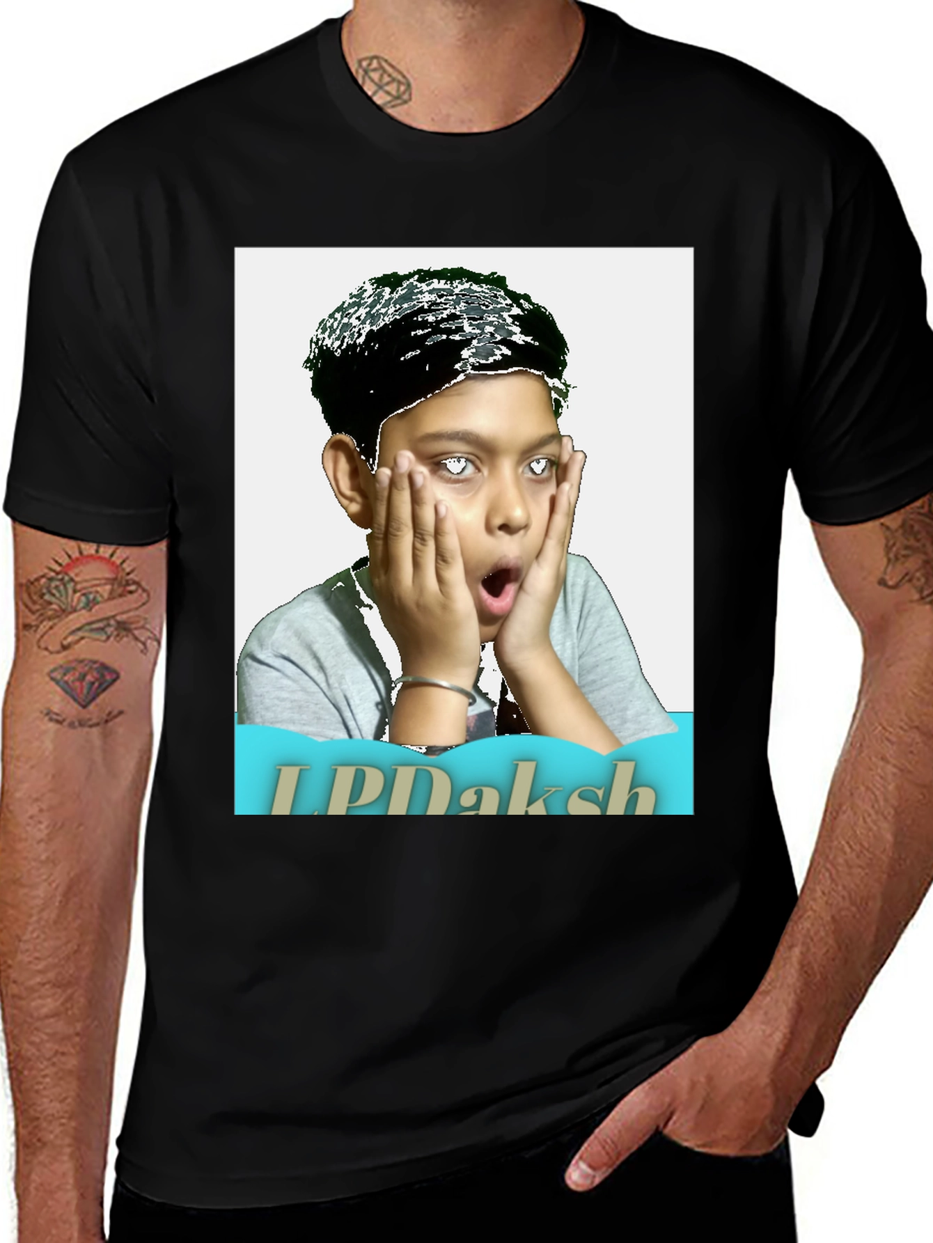 Variant 22 of Novelty Graphic T-Shirt - Shocked Boy Portrait Design