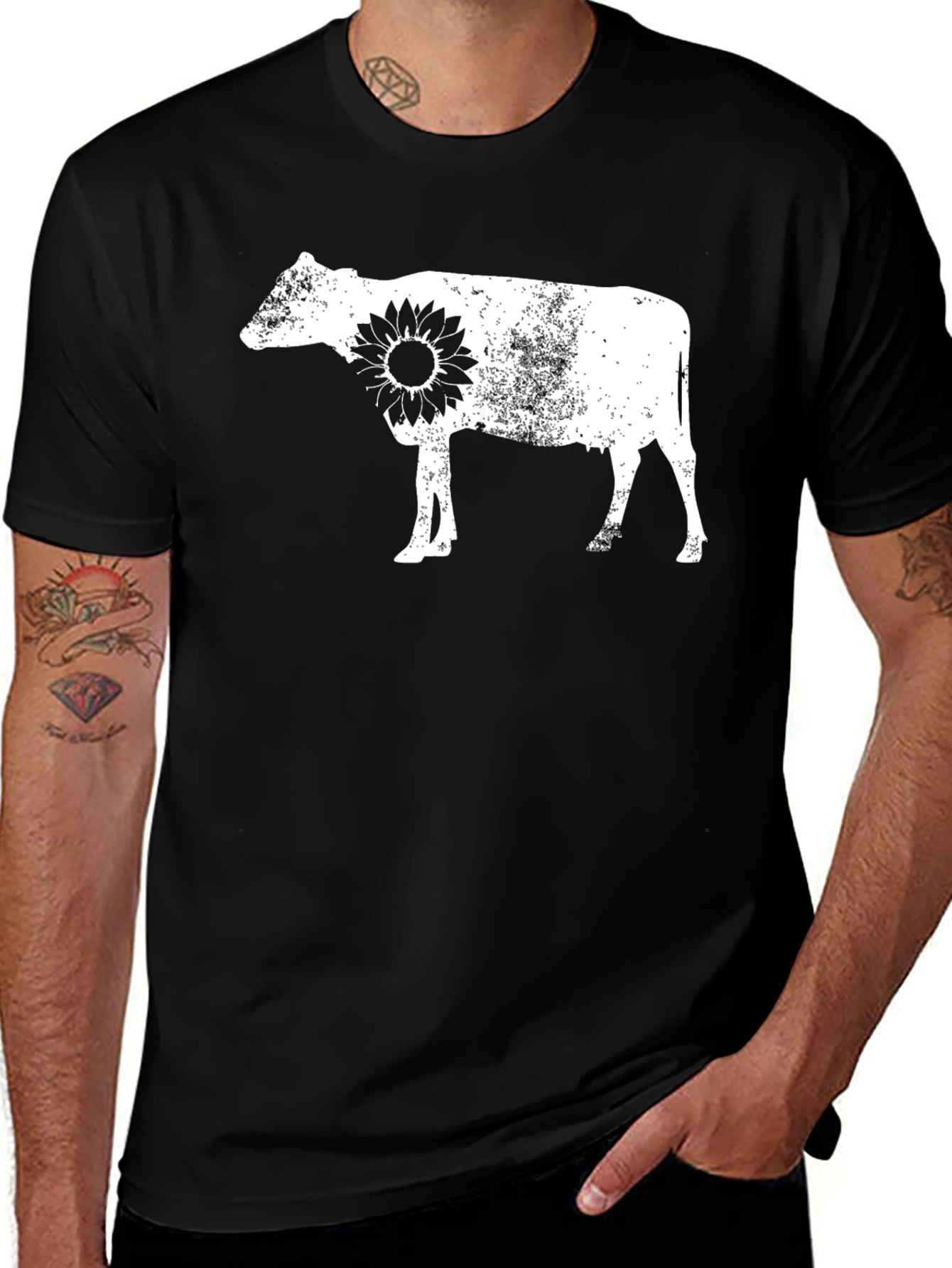 Variant 7 of Cow Sunflower Graphic Tee - Unisex Black T-Shirt