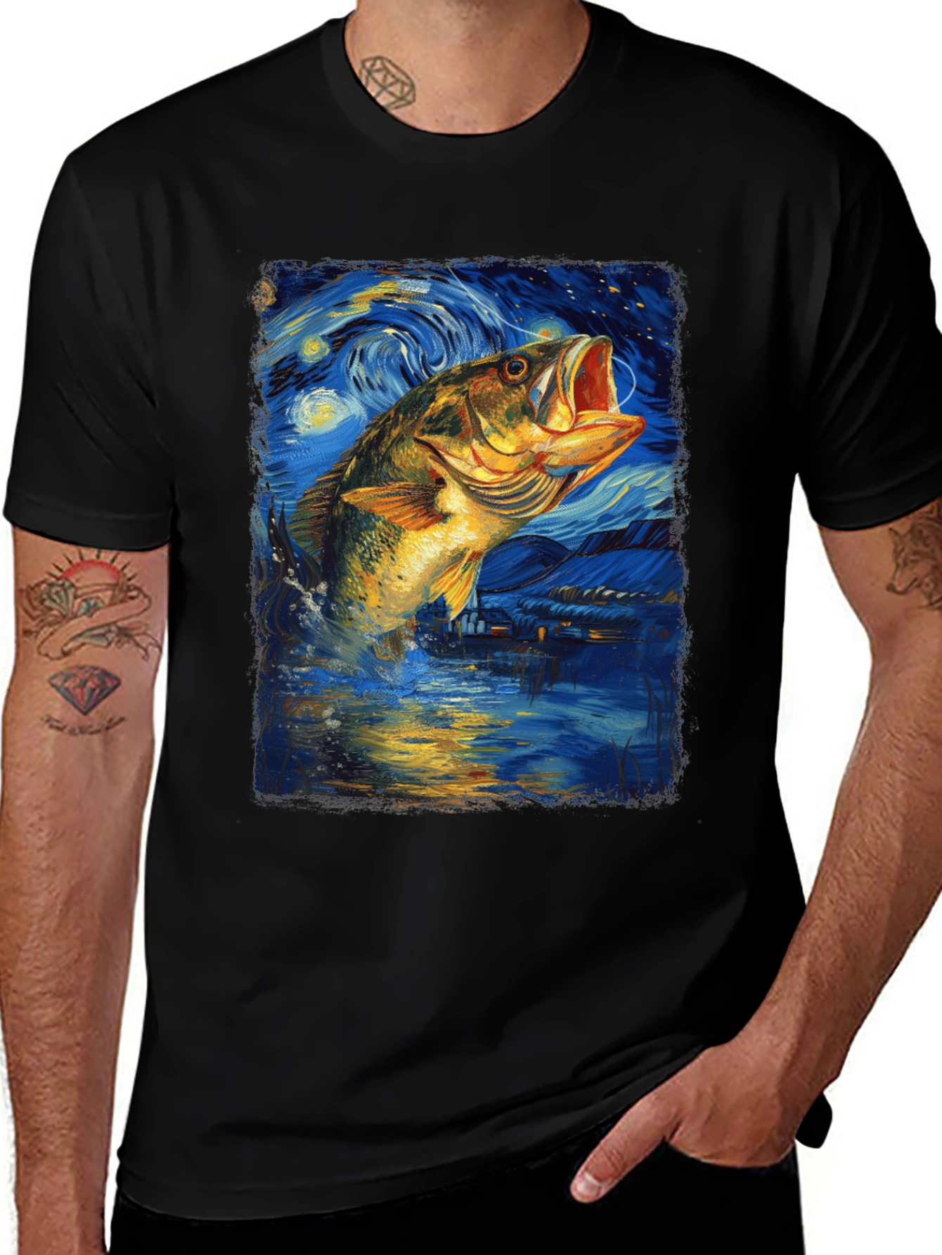Variant 24 of Starry Night Bass Fishing T-Shirt