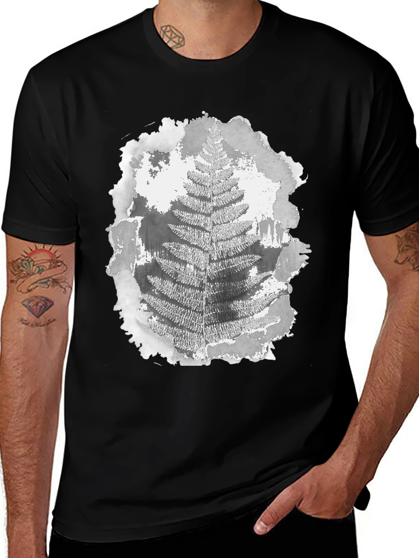 Variant 10 of Fern Print Graphic Tee - Stylish Black T-Shirt
