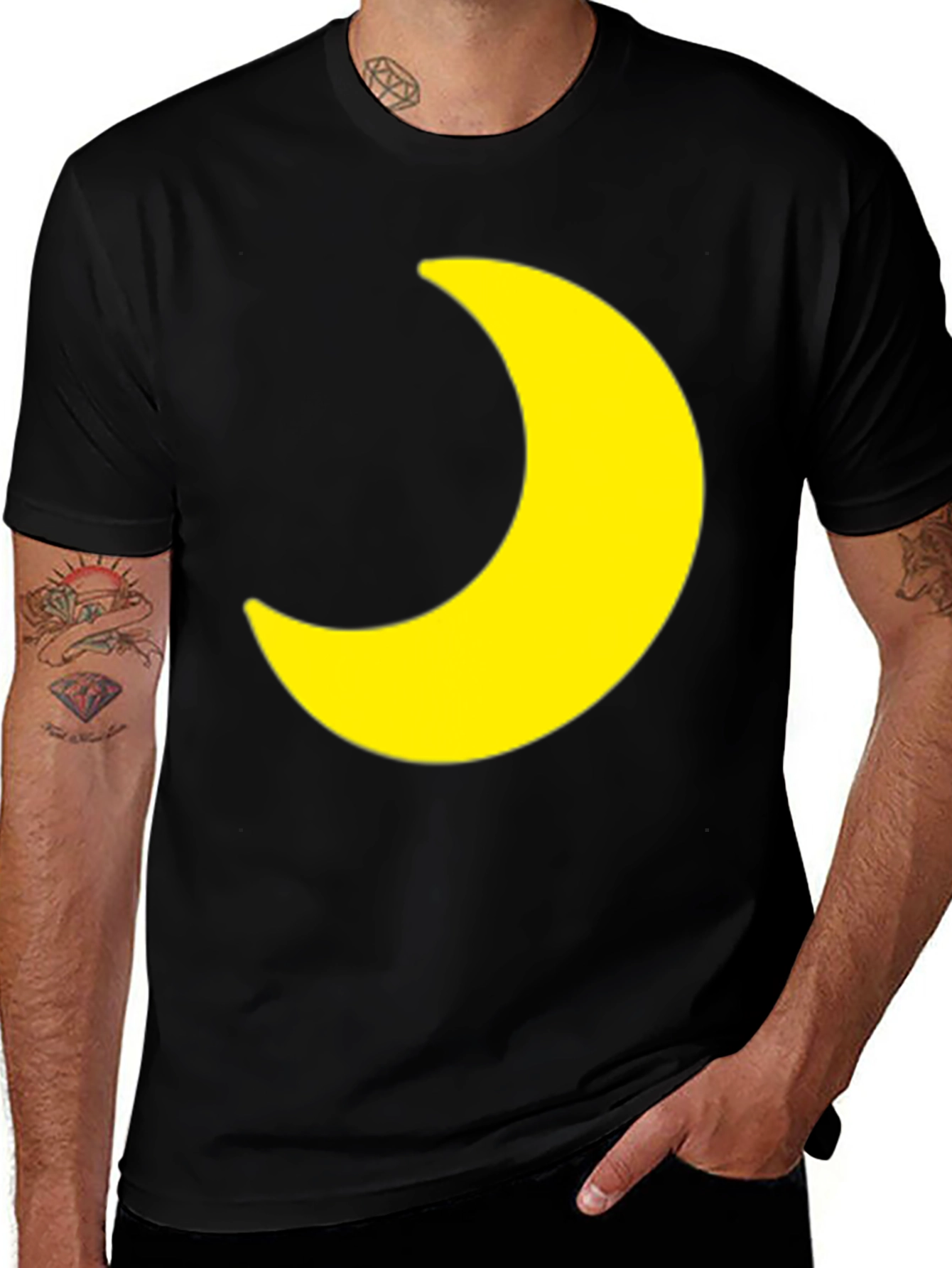 Variant 14 of Crescent Moon Graphic Tee - Black Cotton Blend Casual Shirt