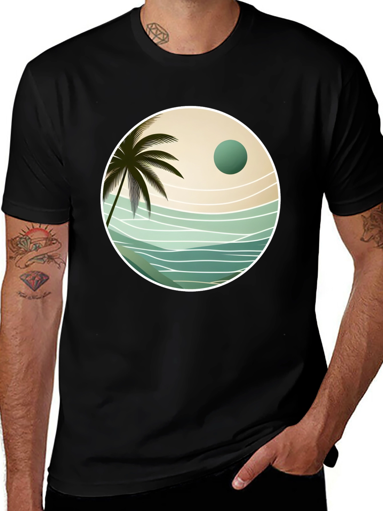 Variant 15 of Tropical Palm Tree Graphic Tee - Black