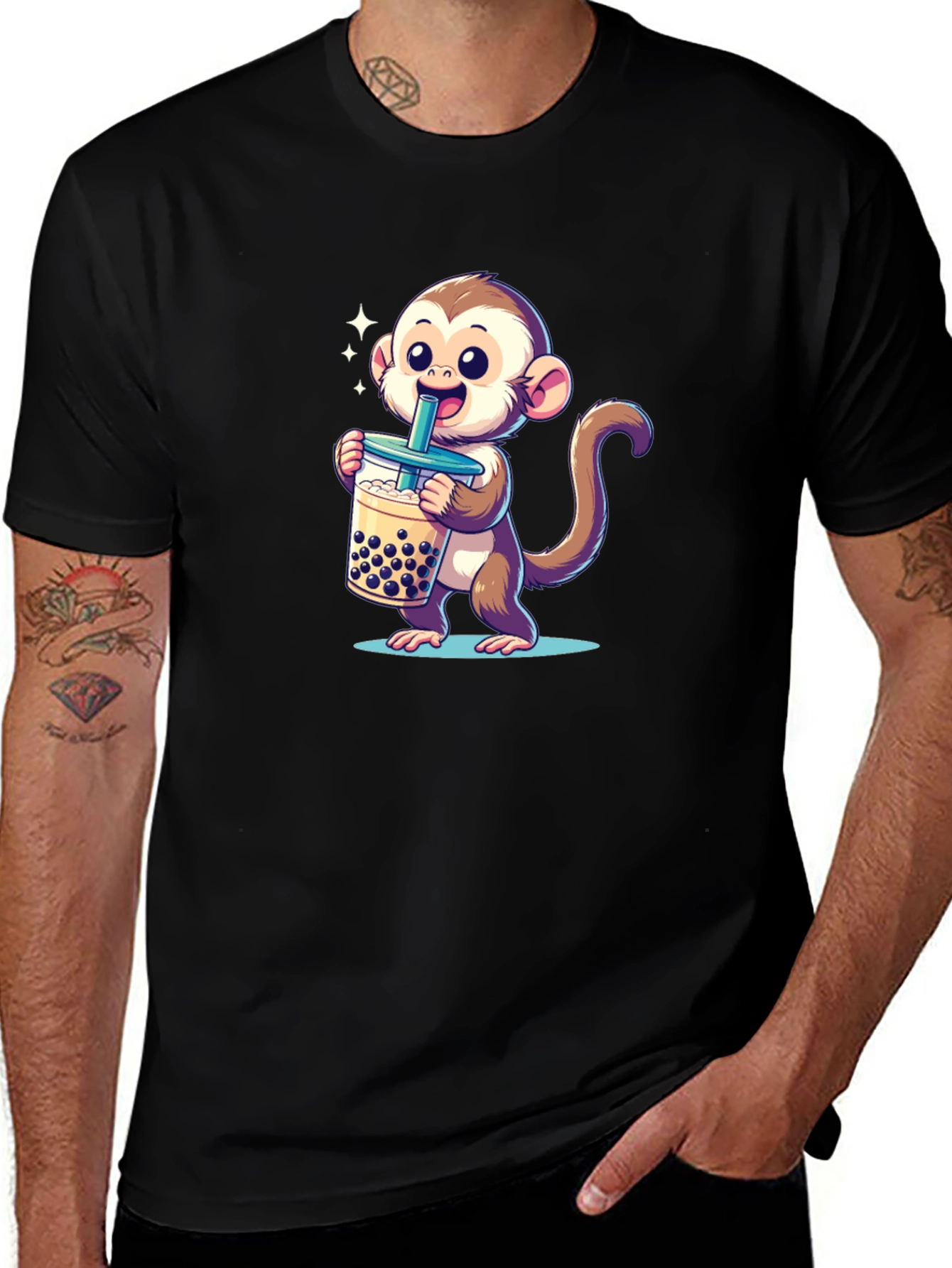 Variant 28 of Cute Monkey Boba Tea Graphic Tee