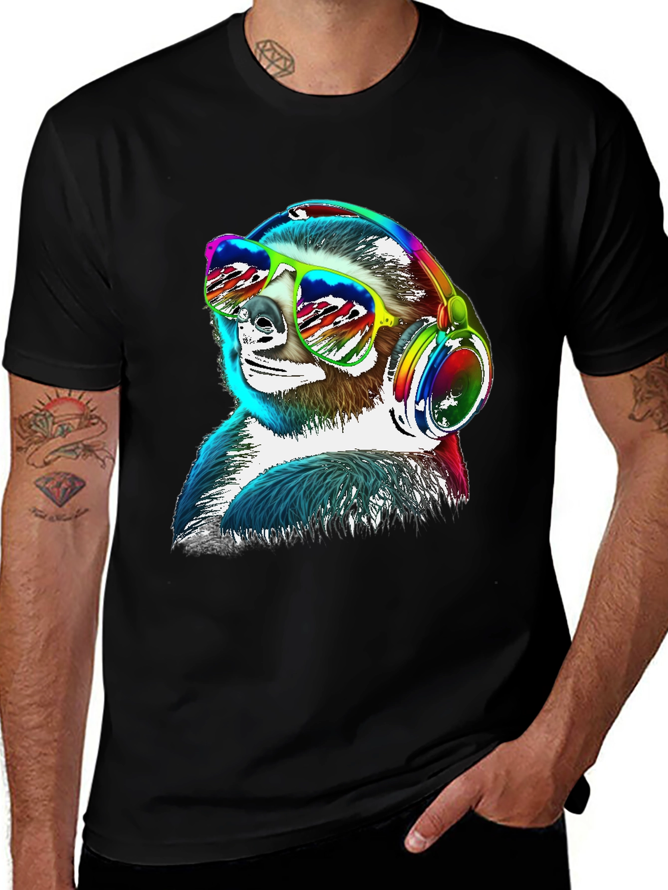 Variant 14 of Cool Sloth Graphic Tee - Black Cotton T-Shirt