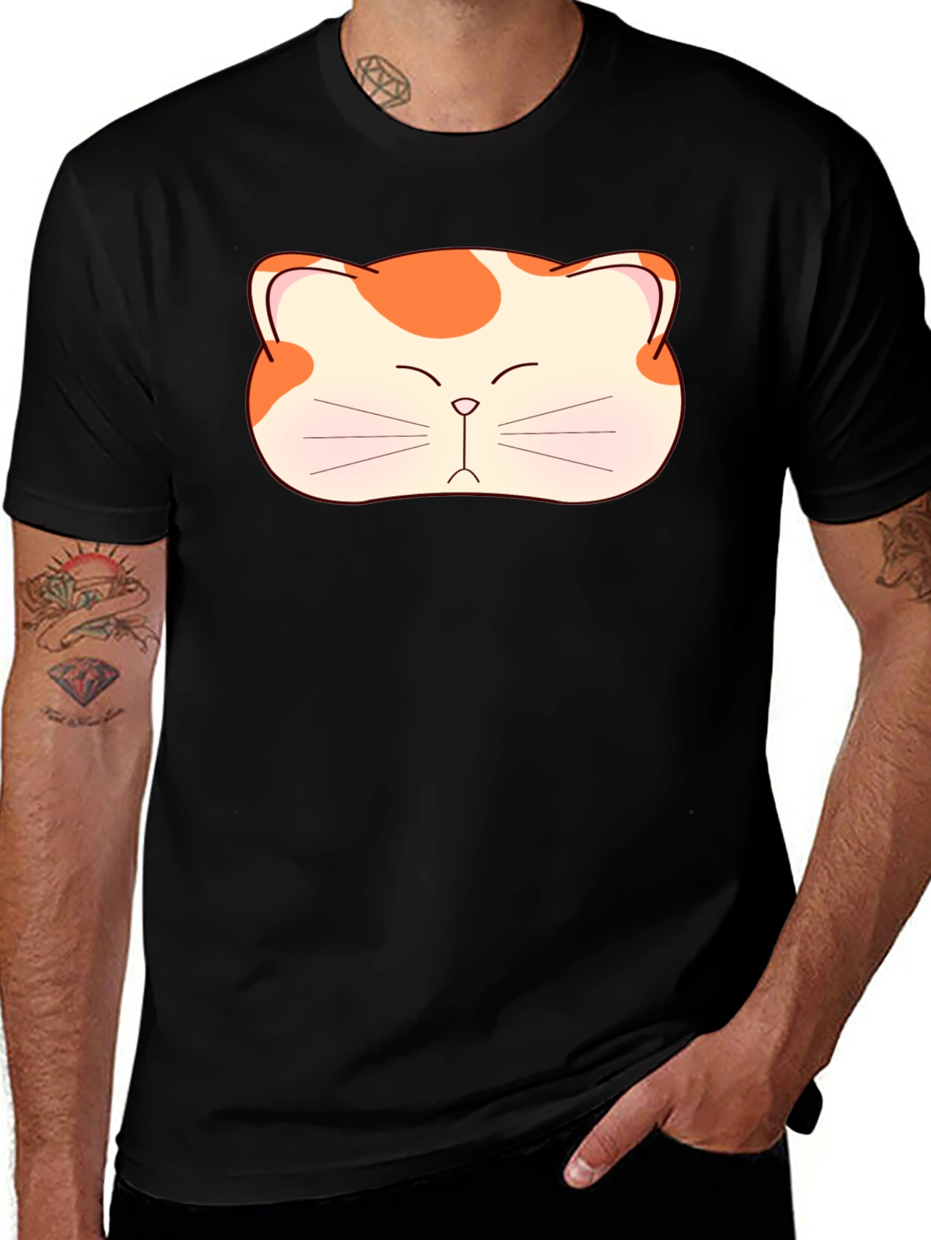 Variant 25 of Cute Cat Face Graphic Tee - Black Cotton T-Shirt