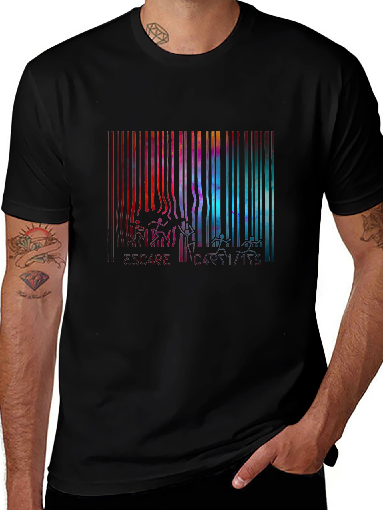 Variant 21 of Abstract Barcode Graphic Print Black T-Shirt