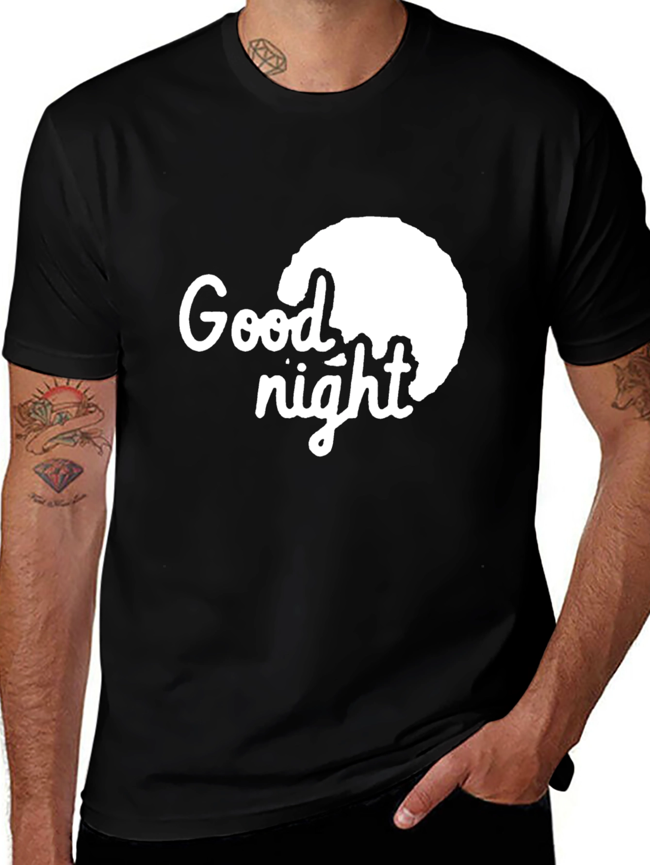 Good Night Tee - Moon Graphic Black Cotton Blend