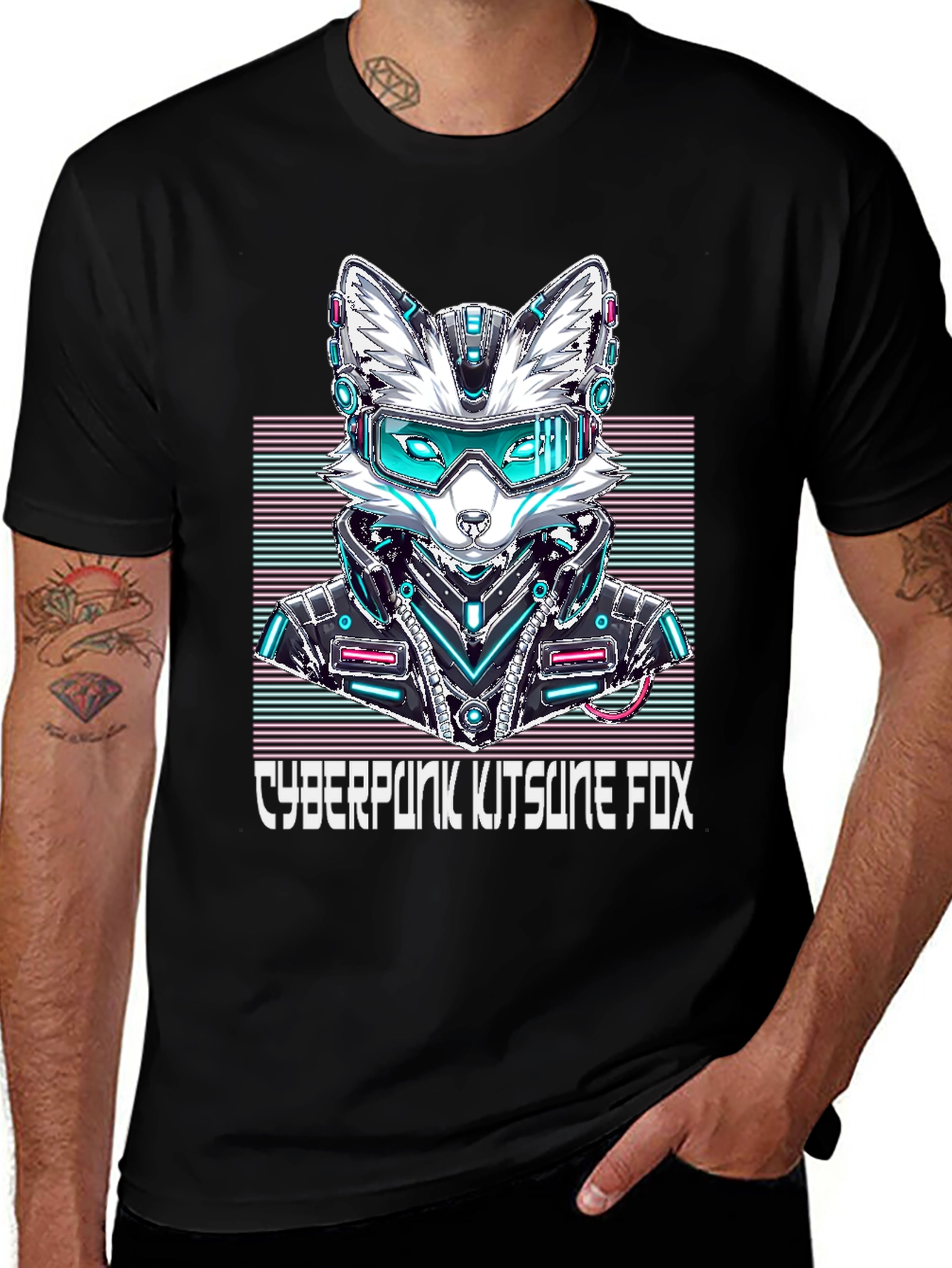 Variant 7 of Cyberpunk Kitsune Fox Graphic Tee - Urban Style