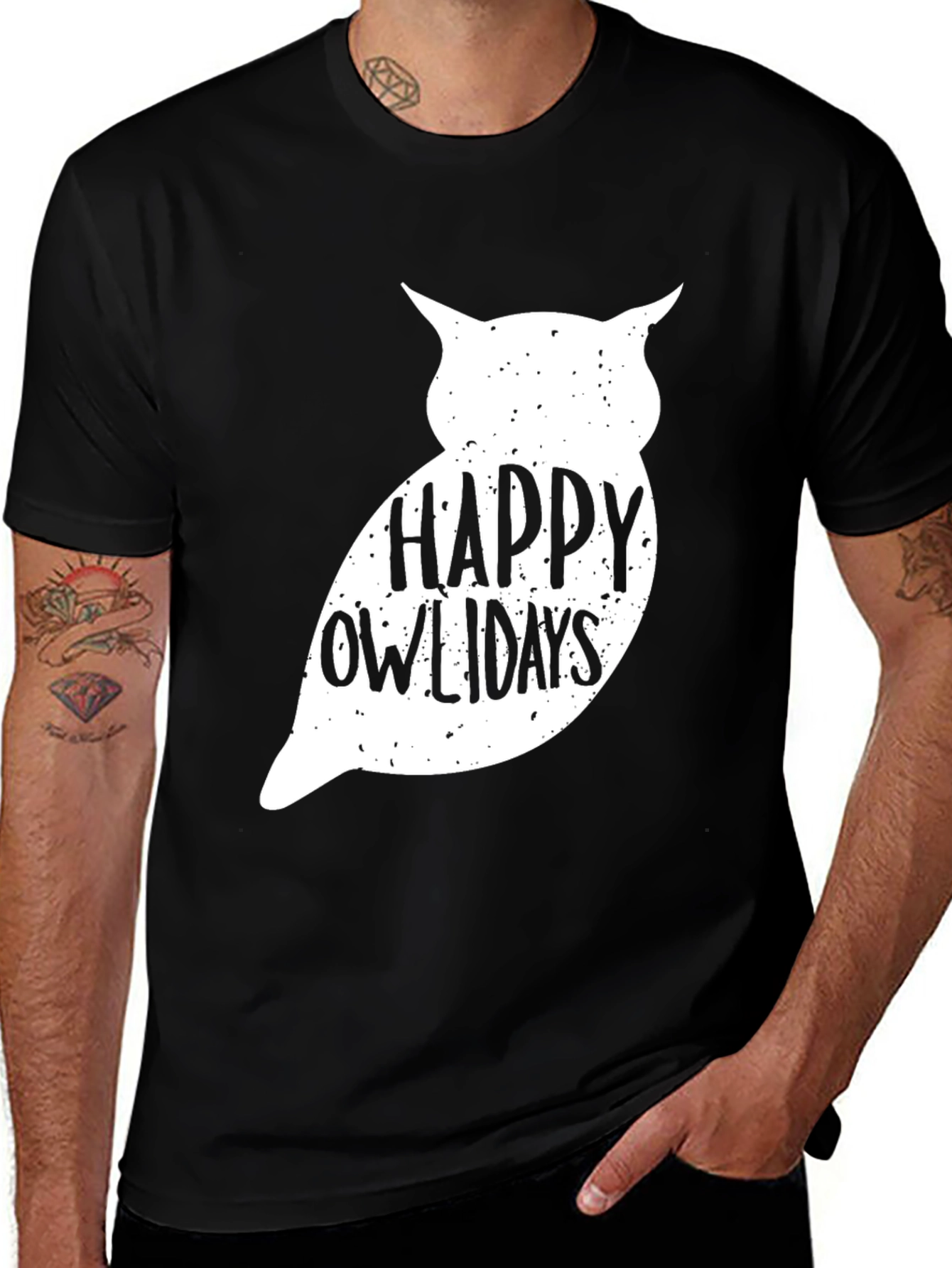Variant 19 of Happy Owlidays Graphic Tee - Soft Black Cotton