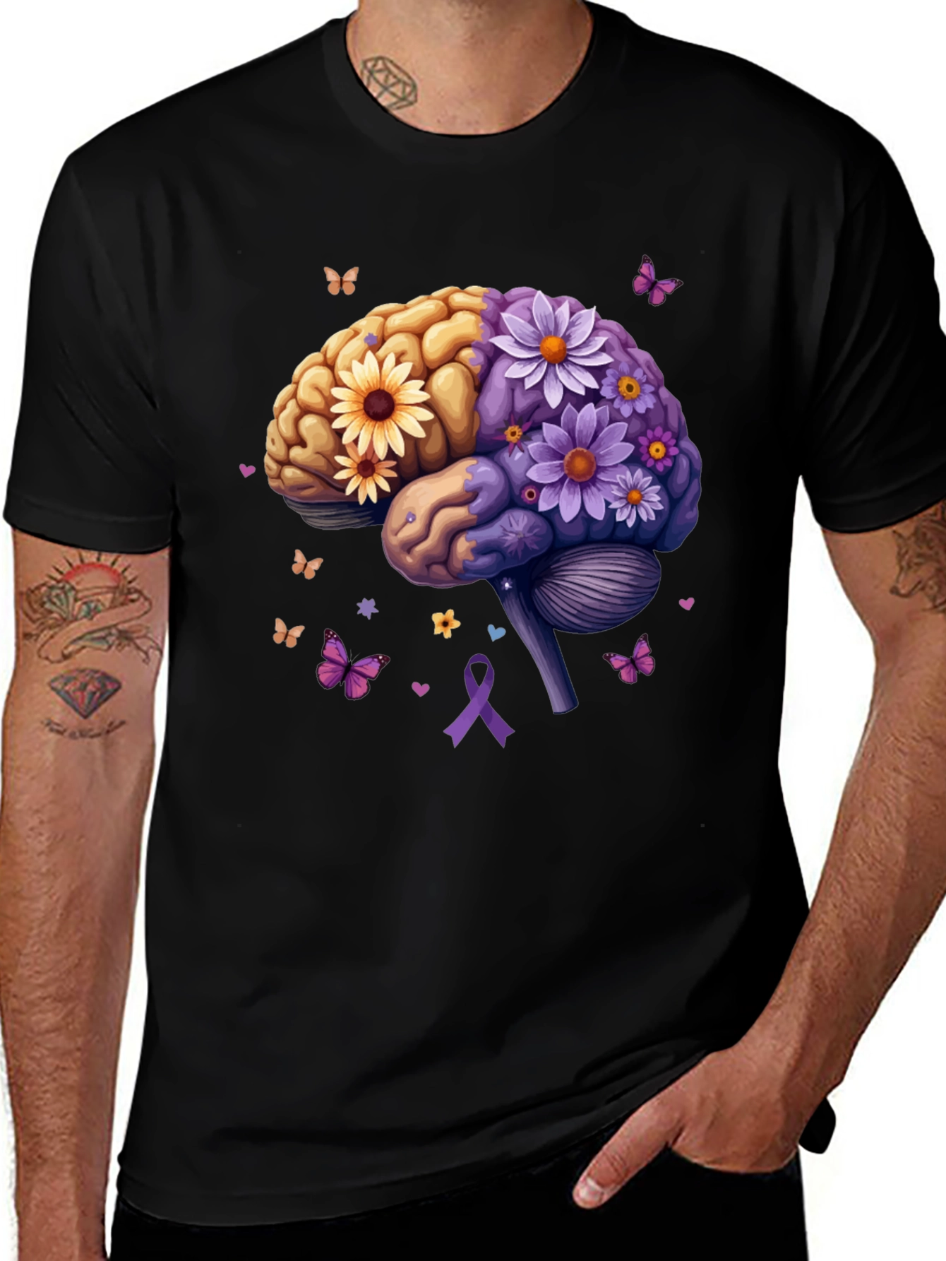 Variant 24 of Floral Brain Graphic T-Shirt - Mental Health Awareness Tee