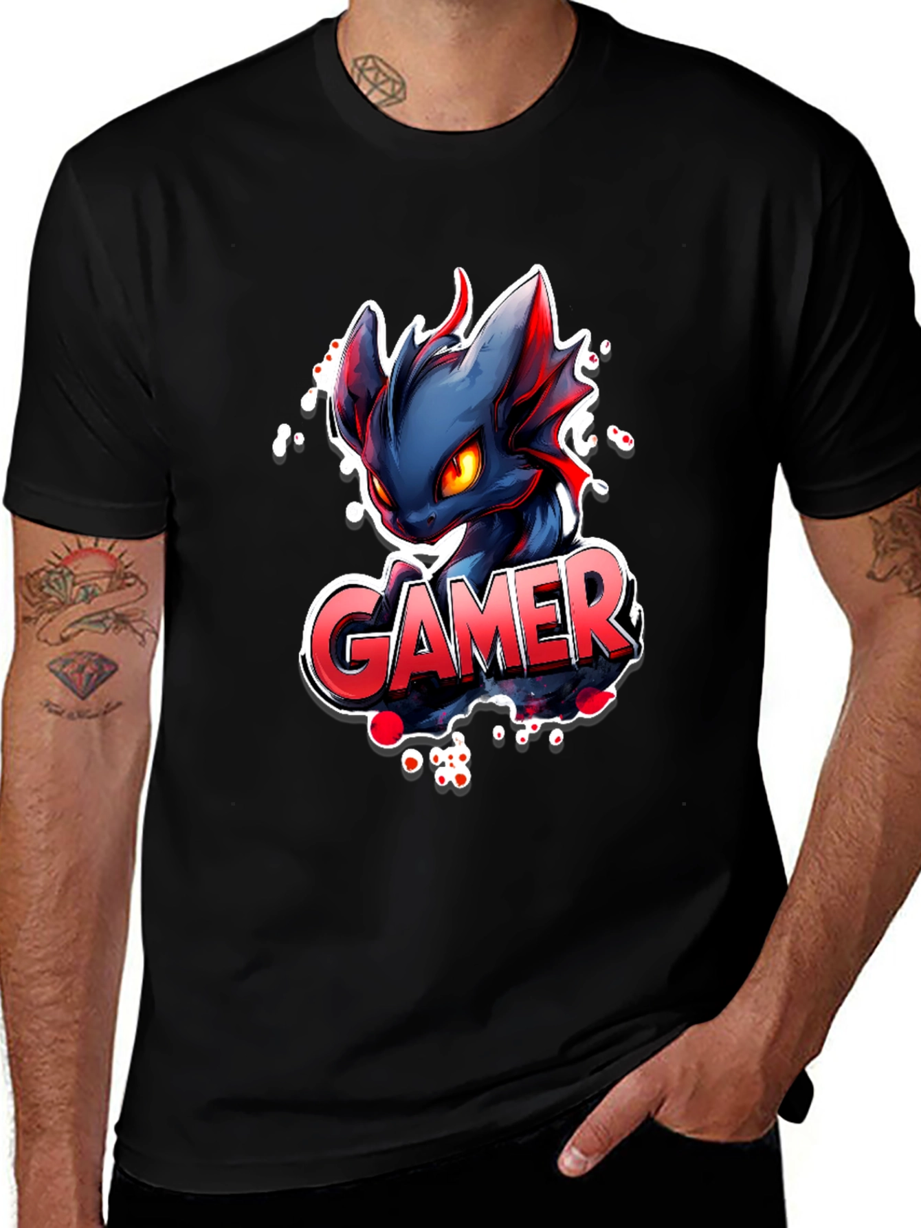 Variant 9 of Gamer Dragon Graphic Tee - Black Cotton T-Shirt