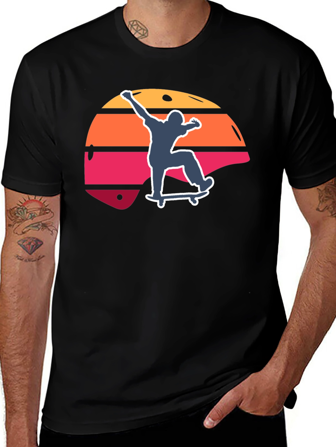 Variant 26 of Skateboarder Sunset Graphic Tee - Black Casual T-Shirt