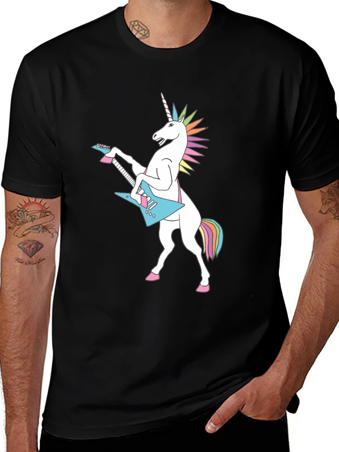 Variant 7 of Unicorn Guitarist T-Shirt - Black Cotton Tee