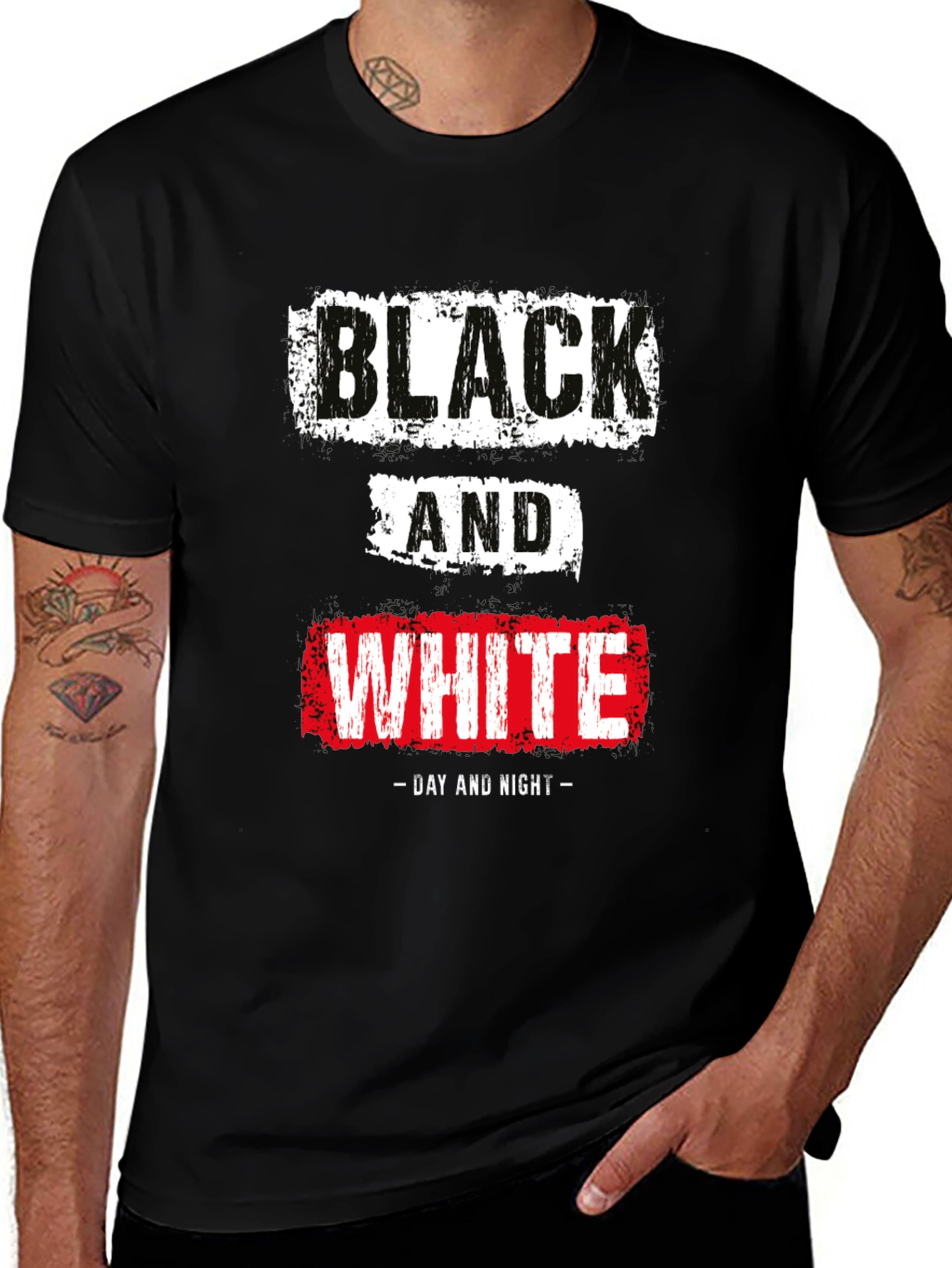 Black Black & White Day Night Graphic T-Shirt main image