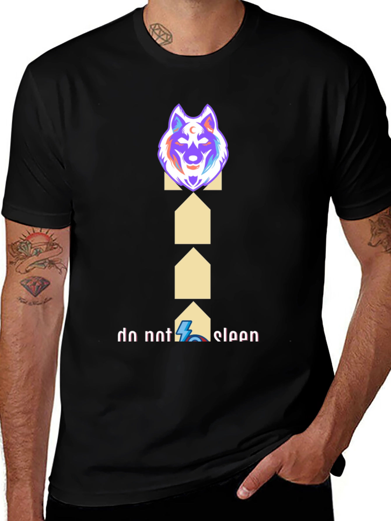 Variant 20 of Neon Wolf Graphic Tee - Do Not Sleep - Black