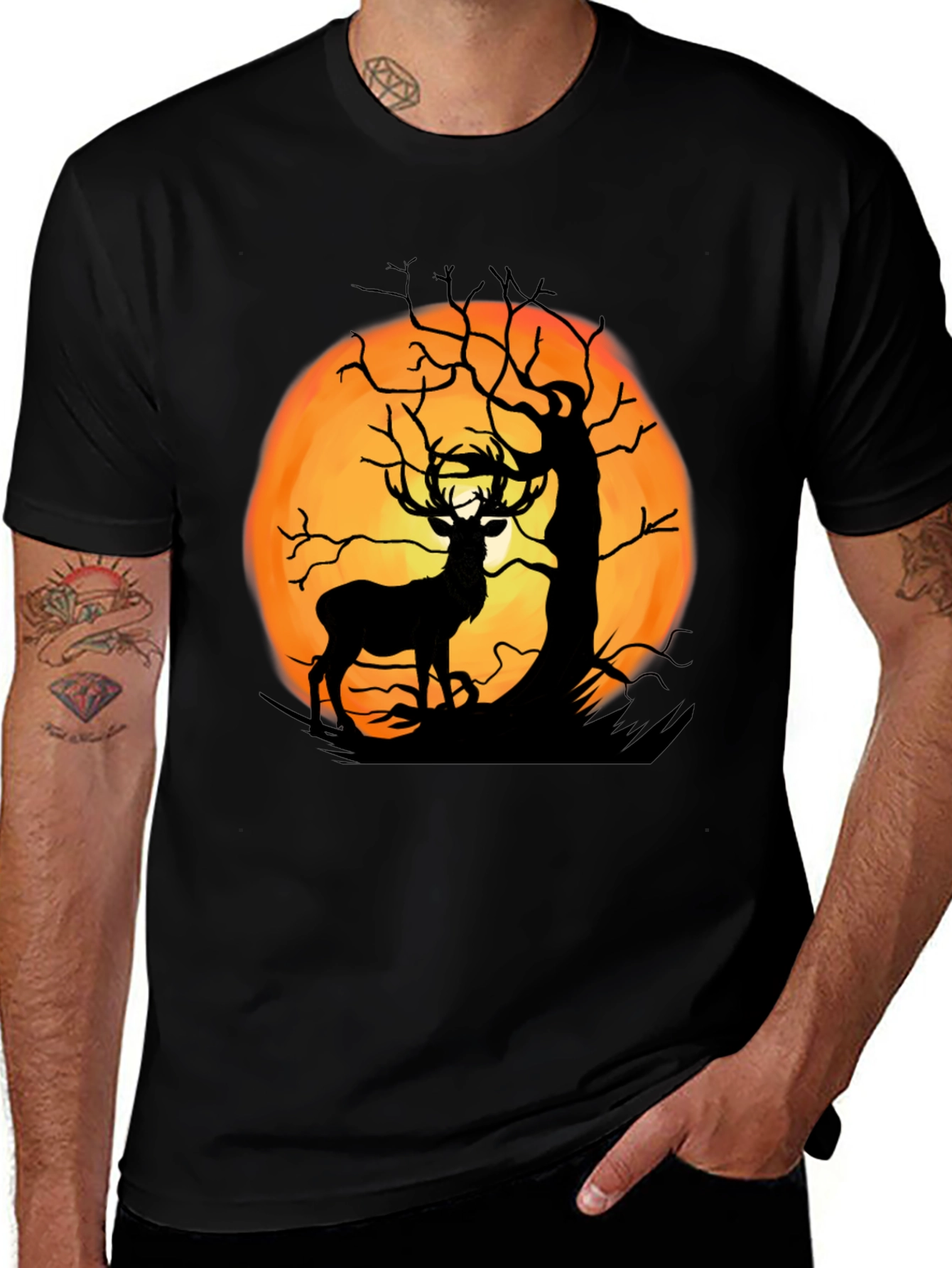 Variant 27 of Deer Moon Silhouette Graphic Tee - Black Cotton