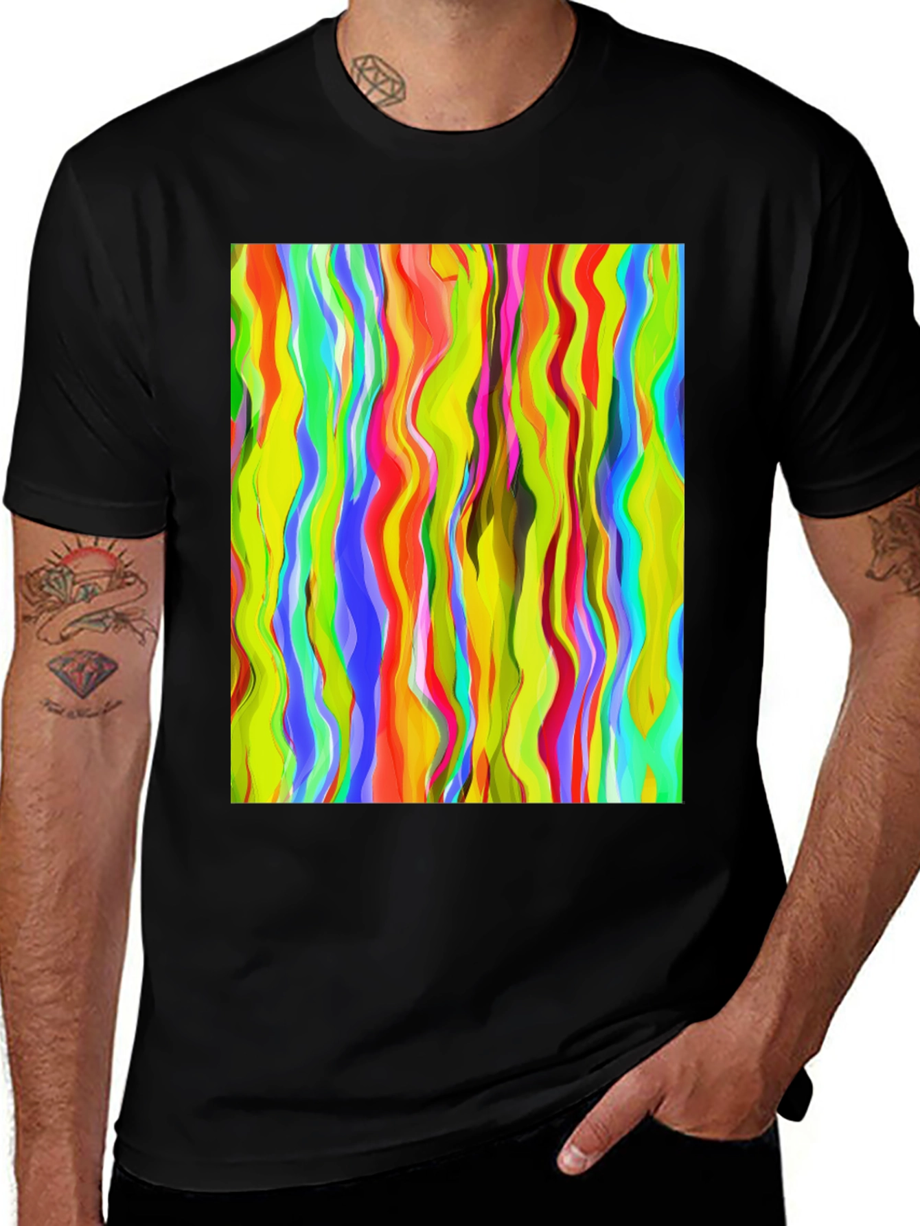 Variant 8 of Vibrant Abstract Wave Print Black T-Shirt