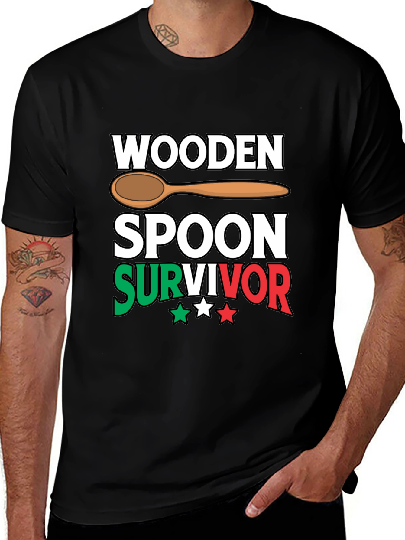 Variant 24 of Wooden Spoon Survivor Novelty T-Shirt