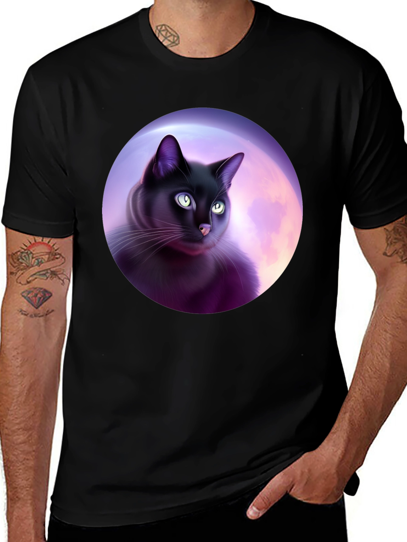 Variant 8 of Black Cat Moon Graphic Tee - Men's Short Sleeve T-Shirt