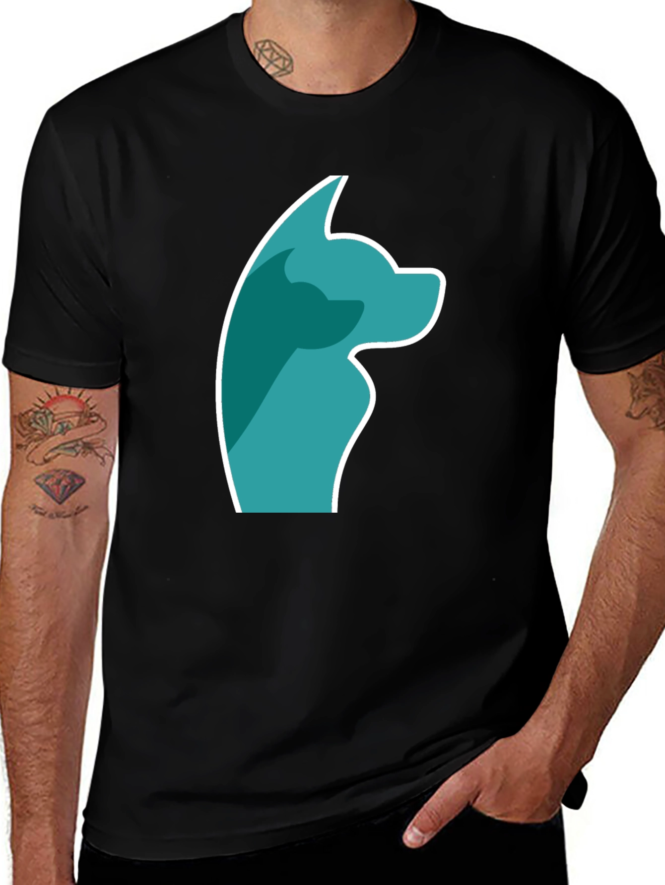 Variant 7 of Stylish Black Tee with Teal Dog Graphic