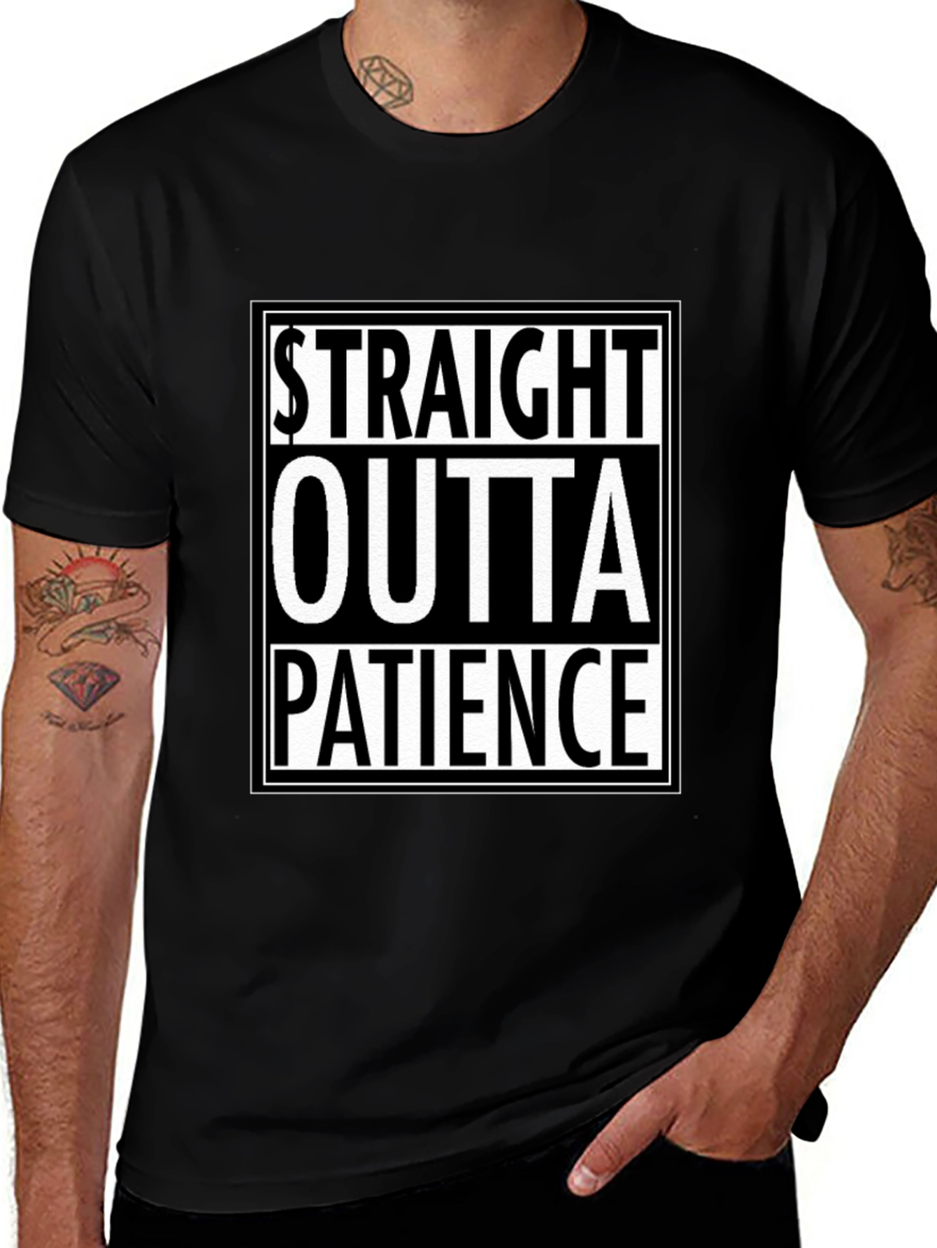 Variant 23 of Straight Outta Patience Graphic Tee - Black Cotton T-Shirt