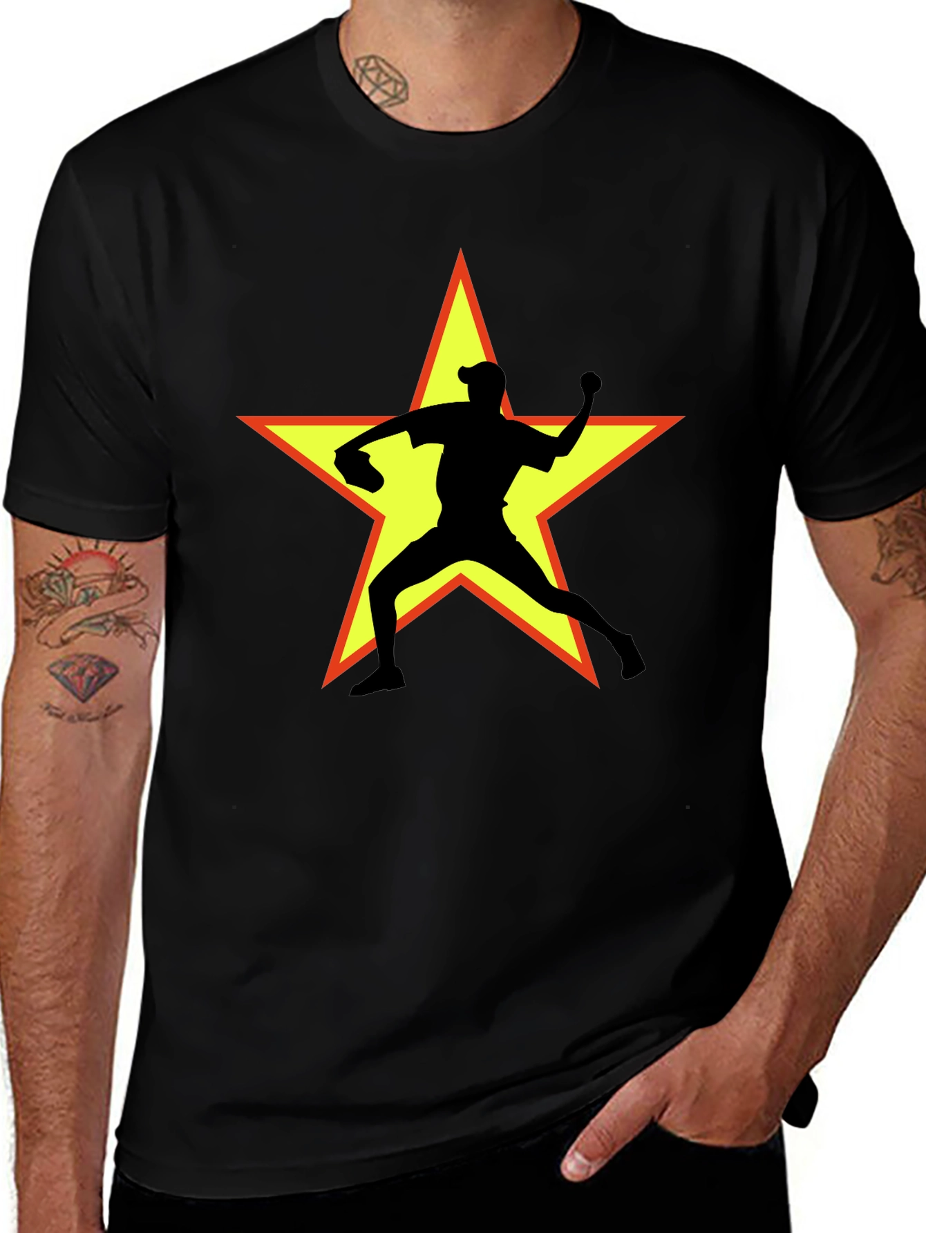 Variant 15 of Star Pitcher Graphic T-Shirt - Black